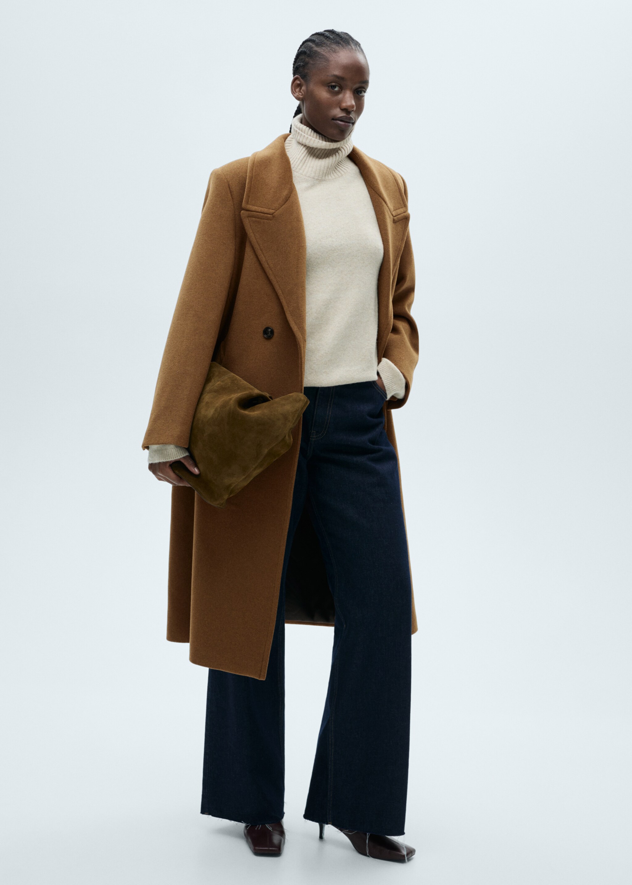 Double-breasted wool coat - Details of the article 3, Ochre. Ref: 87050624-00.