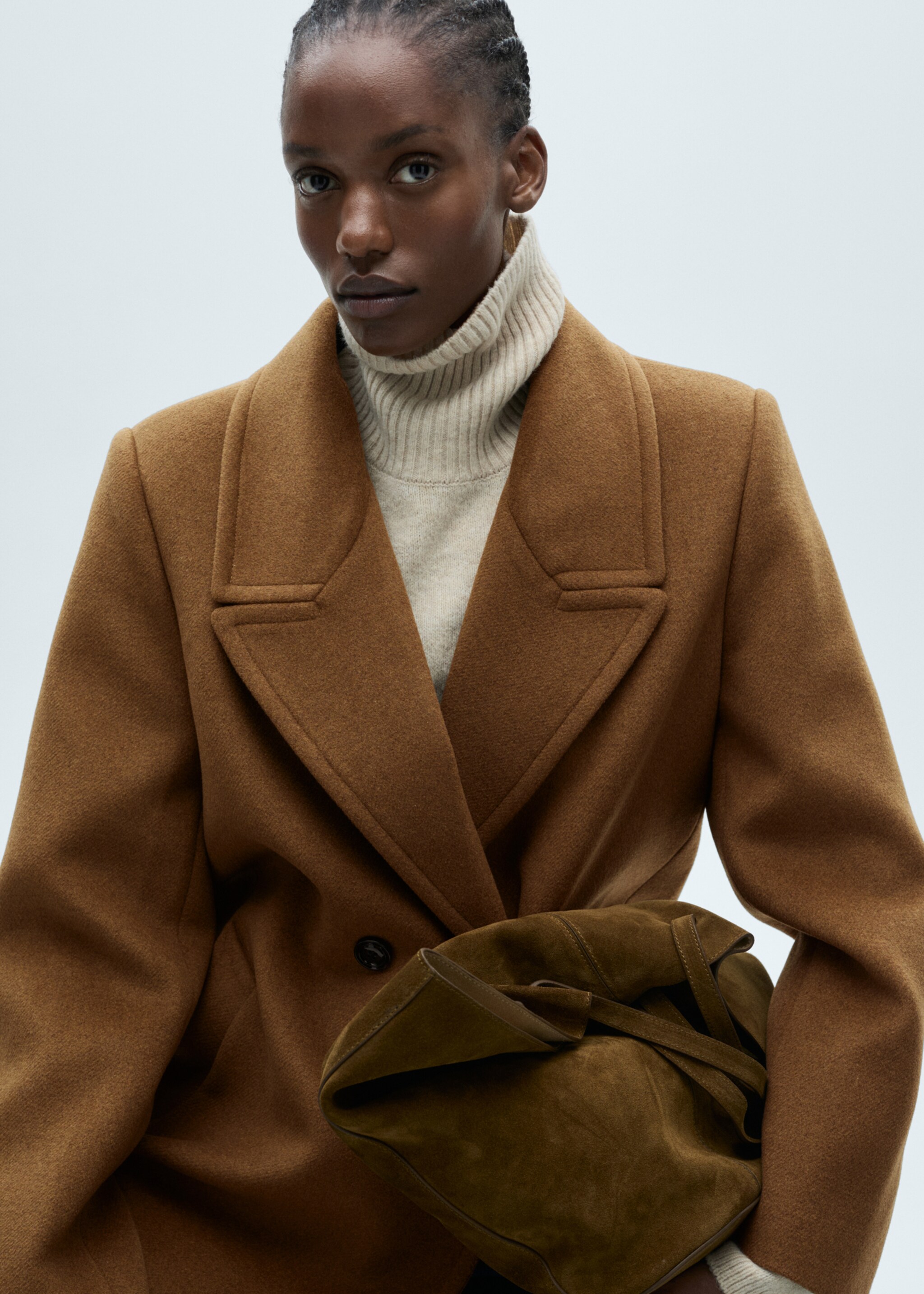Double-breasted wool coat - Details of the article 4, Ochre. Ref: 87050624-00.