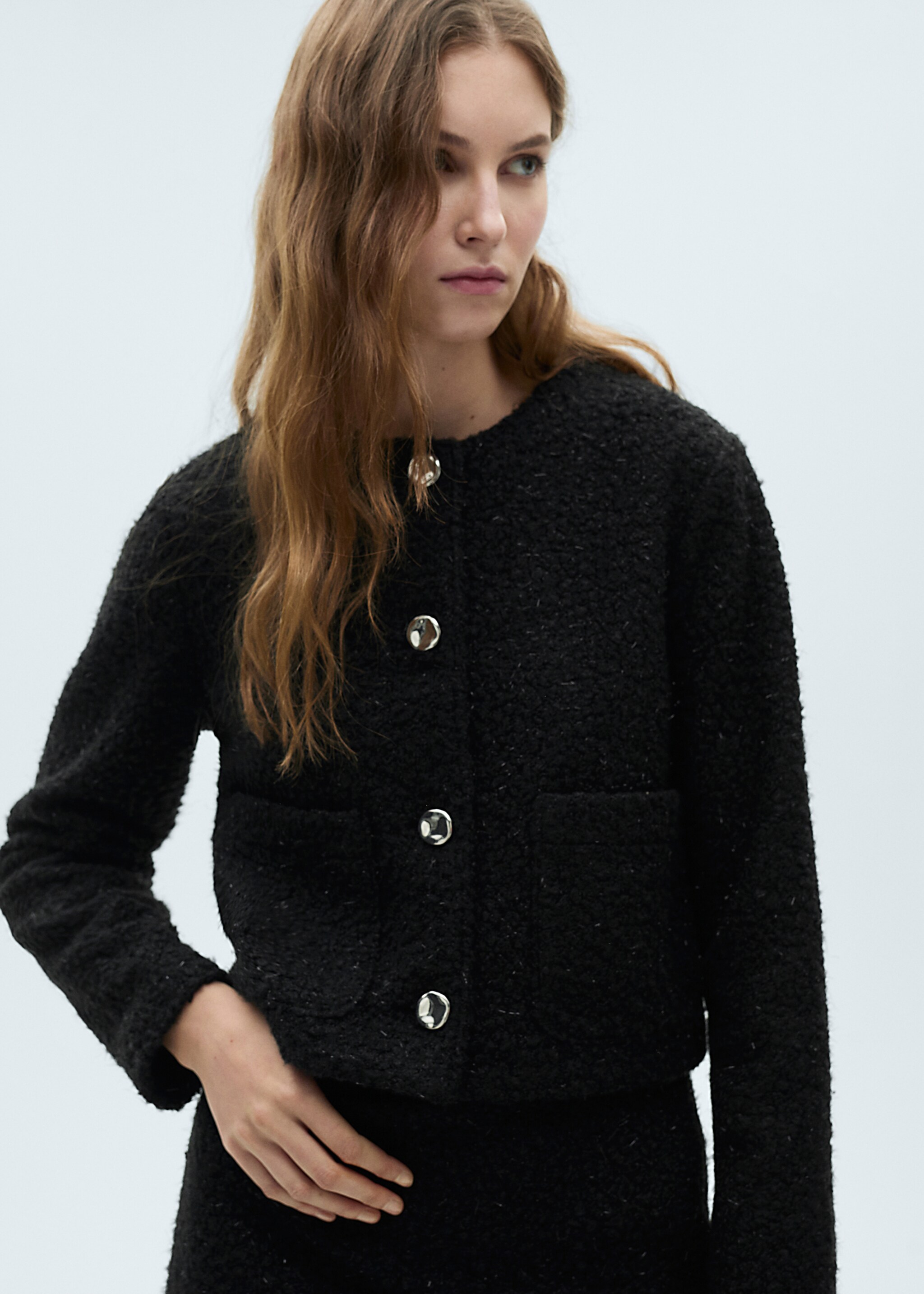 Bouclé-Jacke mit Glitzer-Finish - Mittlere Ansicht, Schwarz. Ref: 87050625-00.
