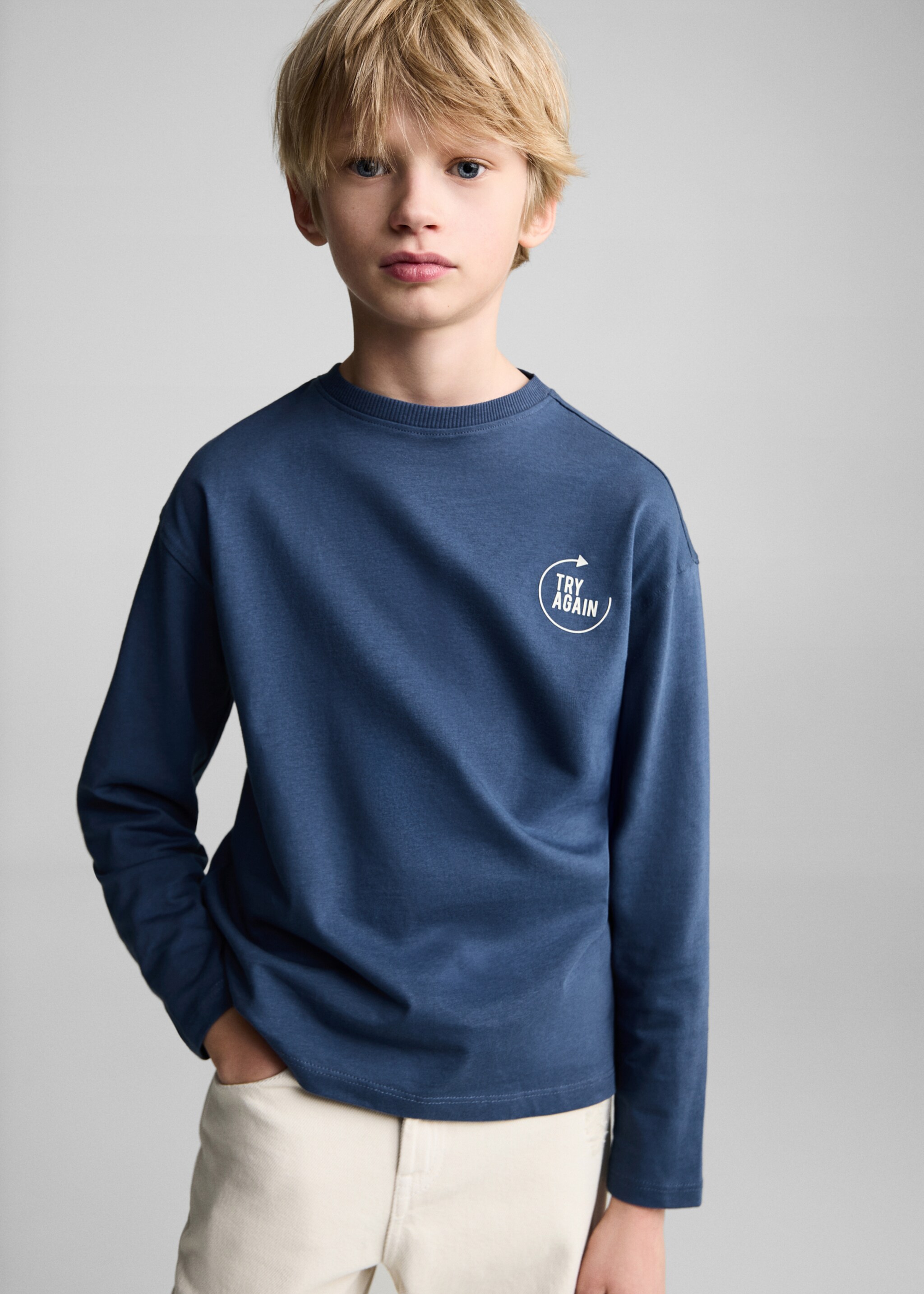 Message cotton T-shirt - Medium plane, Blue. Ref: 87050637-00.