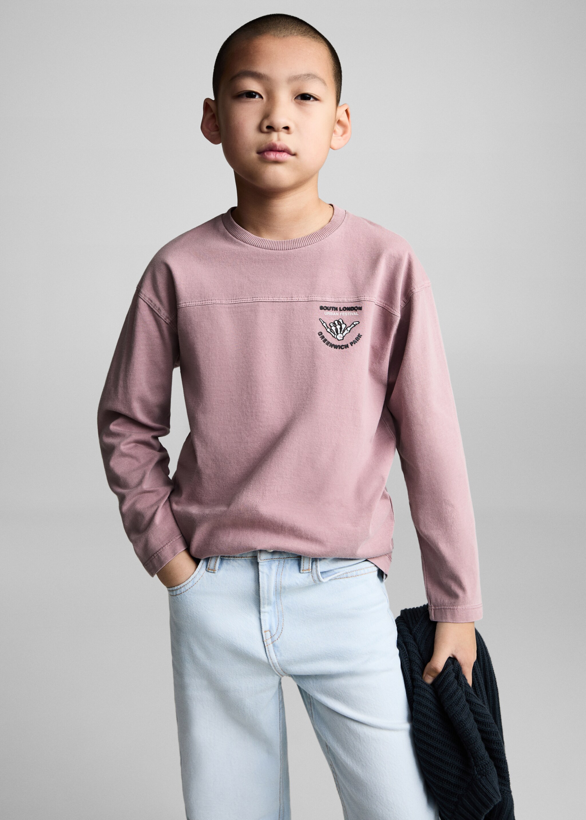 Katoenen T-shirt met verwassen effect - Middenvlak, Licht/Pastelpaars. Ref: 87050642-00.