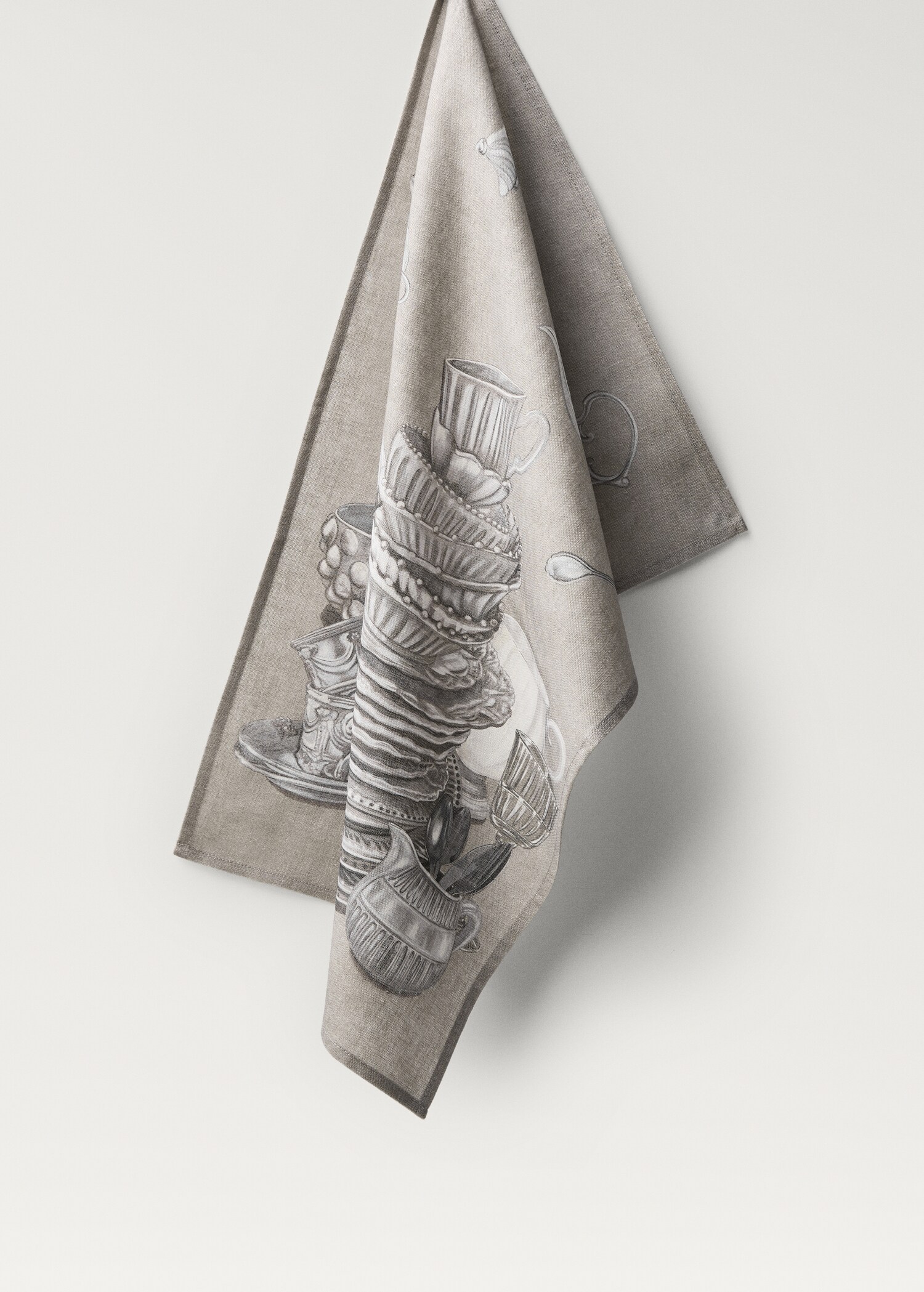 Cotton linen dish cloth with crockery print - Article without model