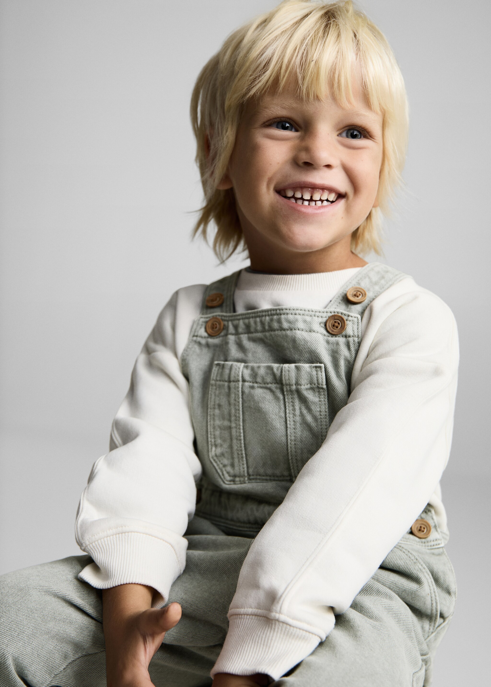 Long denim overalls with pocket - Medium plane, Aqua Green. Ref: 87051048-00.