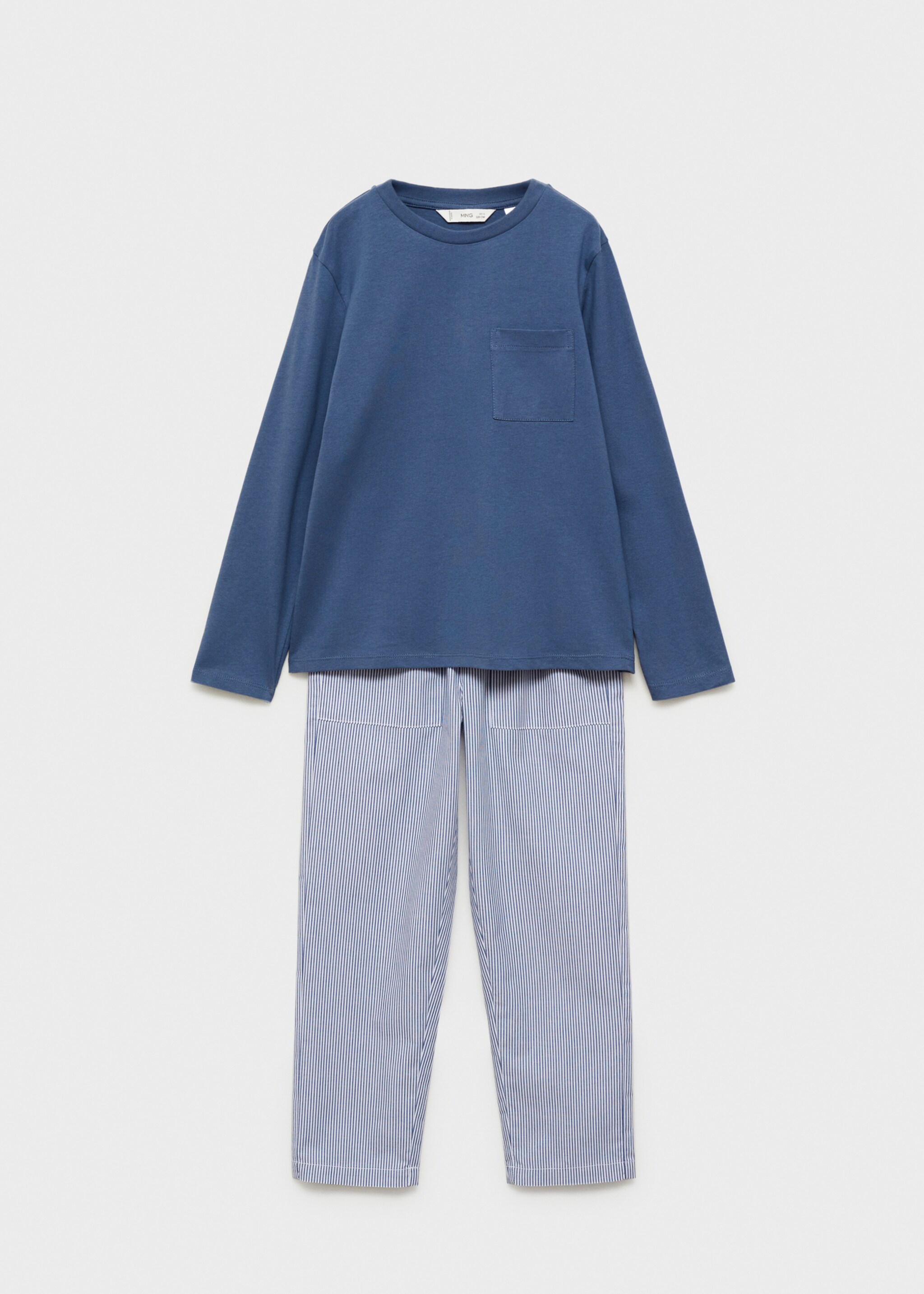 Langer Baumwoll-Pyjama mit Streifenmuster - Artikel ohne Model, Blau. Ref: 87051049-00.