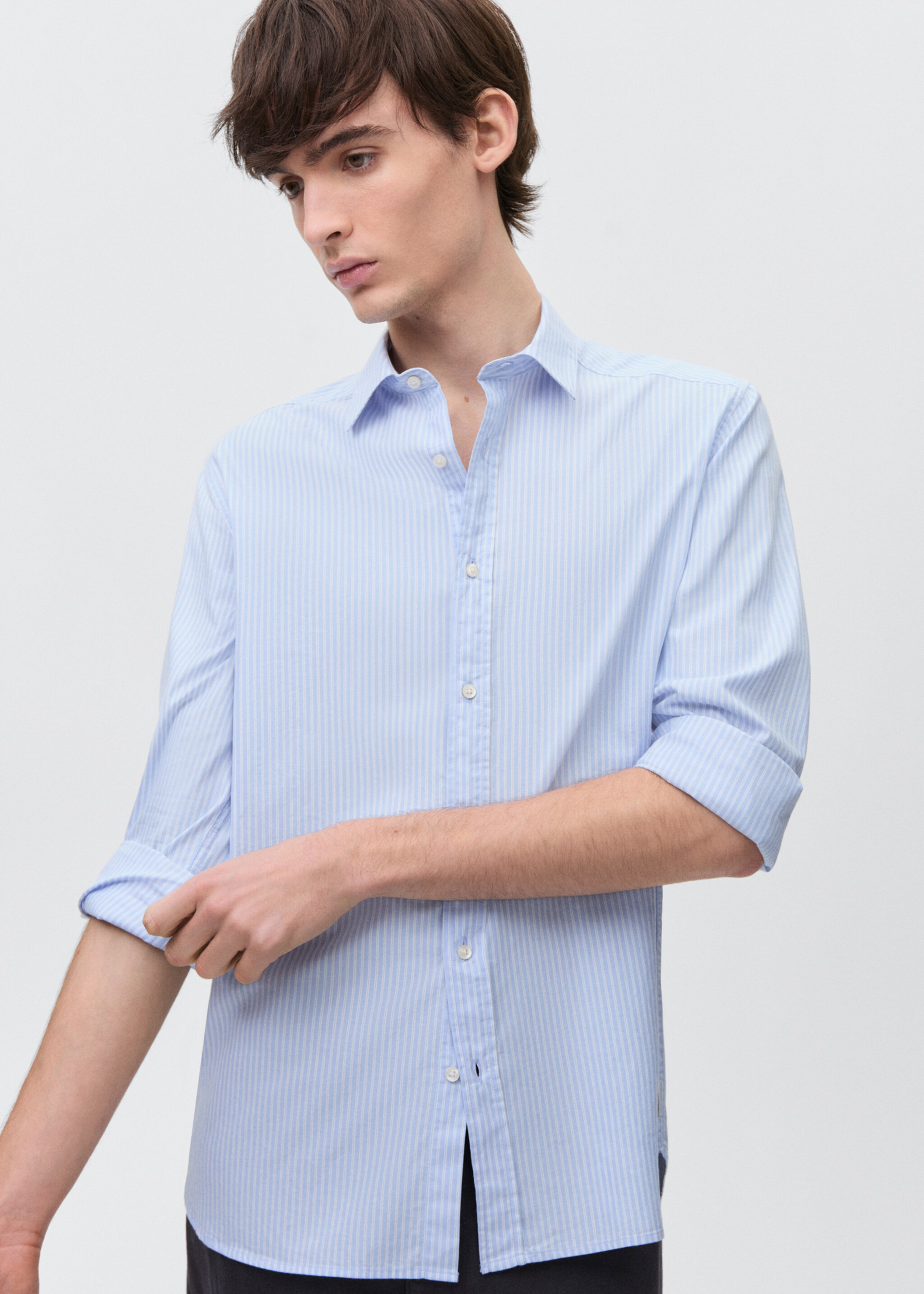 Striped cotton shirt - Medium plane, Sky Blue. Ref: 87051055-00.