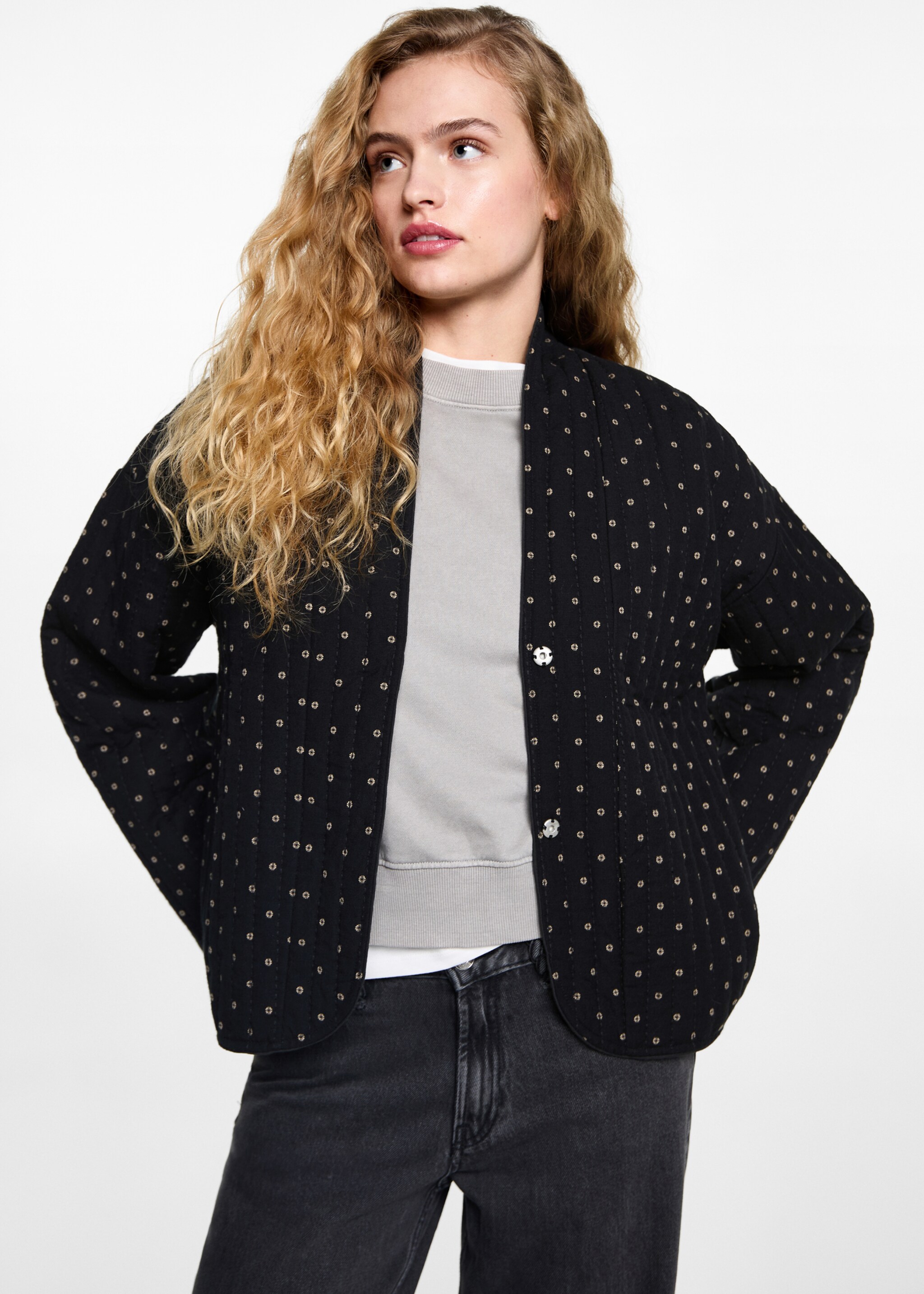 Blouson matelassé coton - Plan moyen, Noir. Ref: 87051513-00.