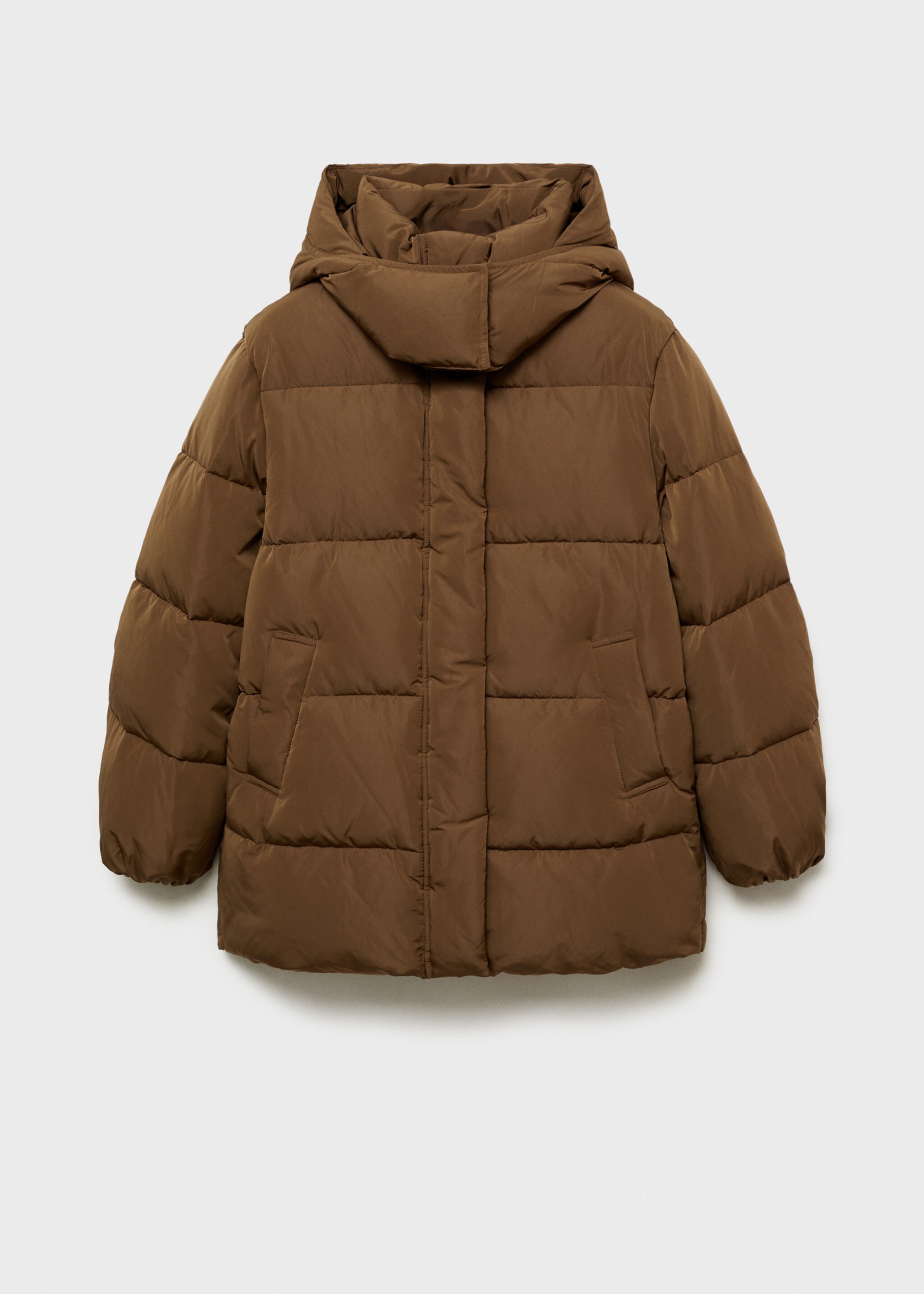 Midi quilted anorak with hood - Article without model, Medium Brown. Ref: 87051514-00.