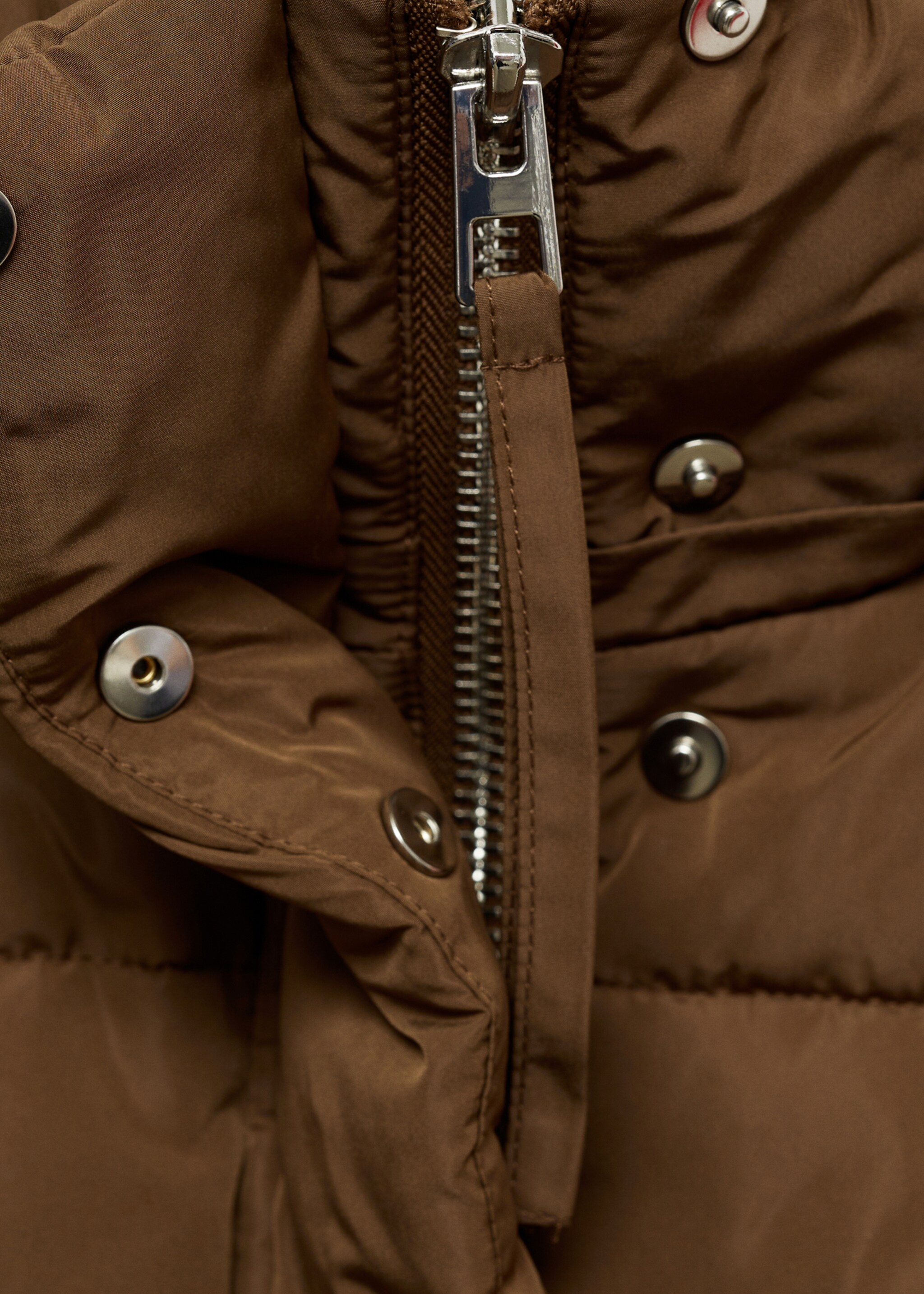 Midi quilted anorak with hood - Details of the article 0, Medium Brown. Ref: 87051514-00.