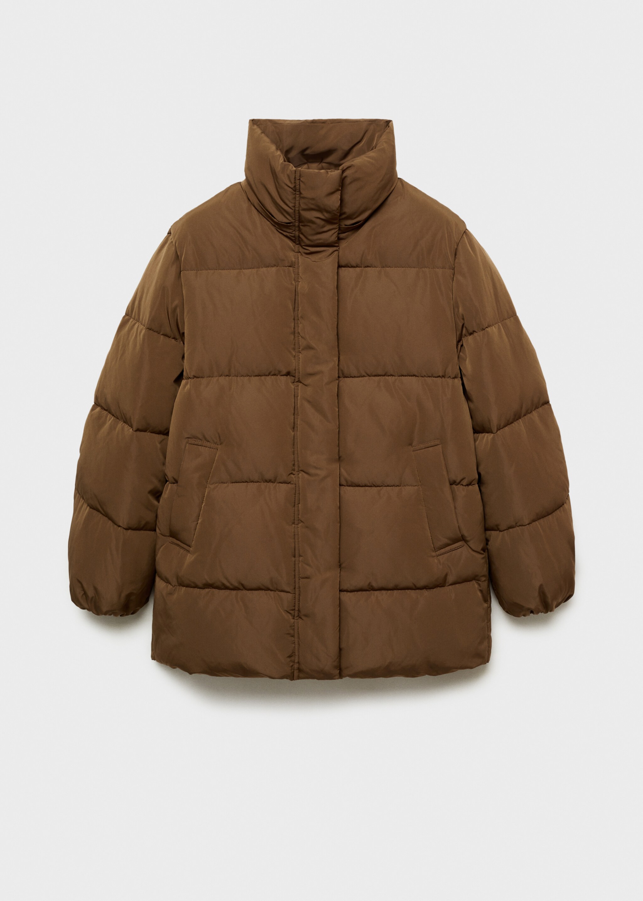 Midi quilted anorak with hood - Details of the article 8, Medium Brown. Ref: 87051514-00.