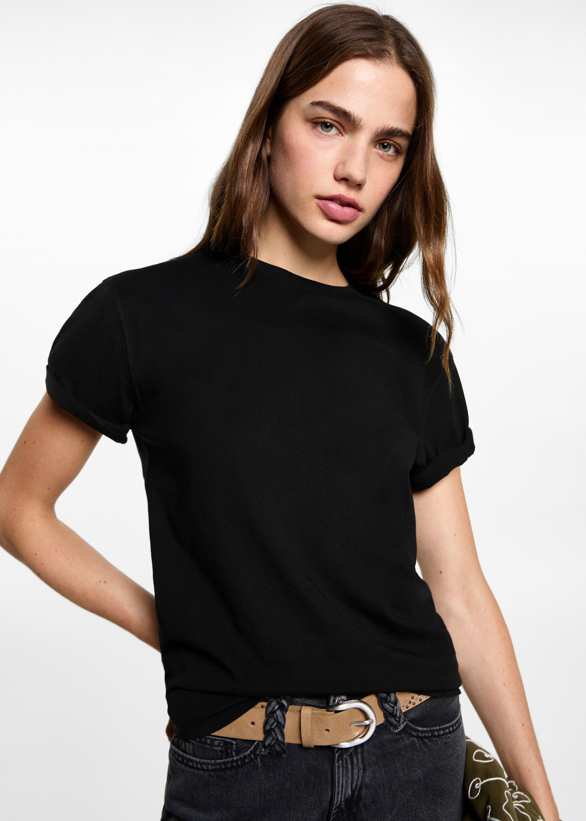 T-Shirt mit gestanztem Blitz-Motiv - Mittlere Ansicht, Schwarz. Ref: 87051515-00.