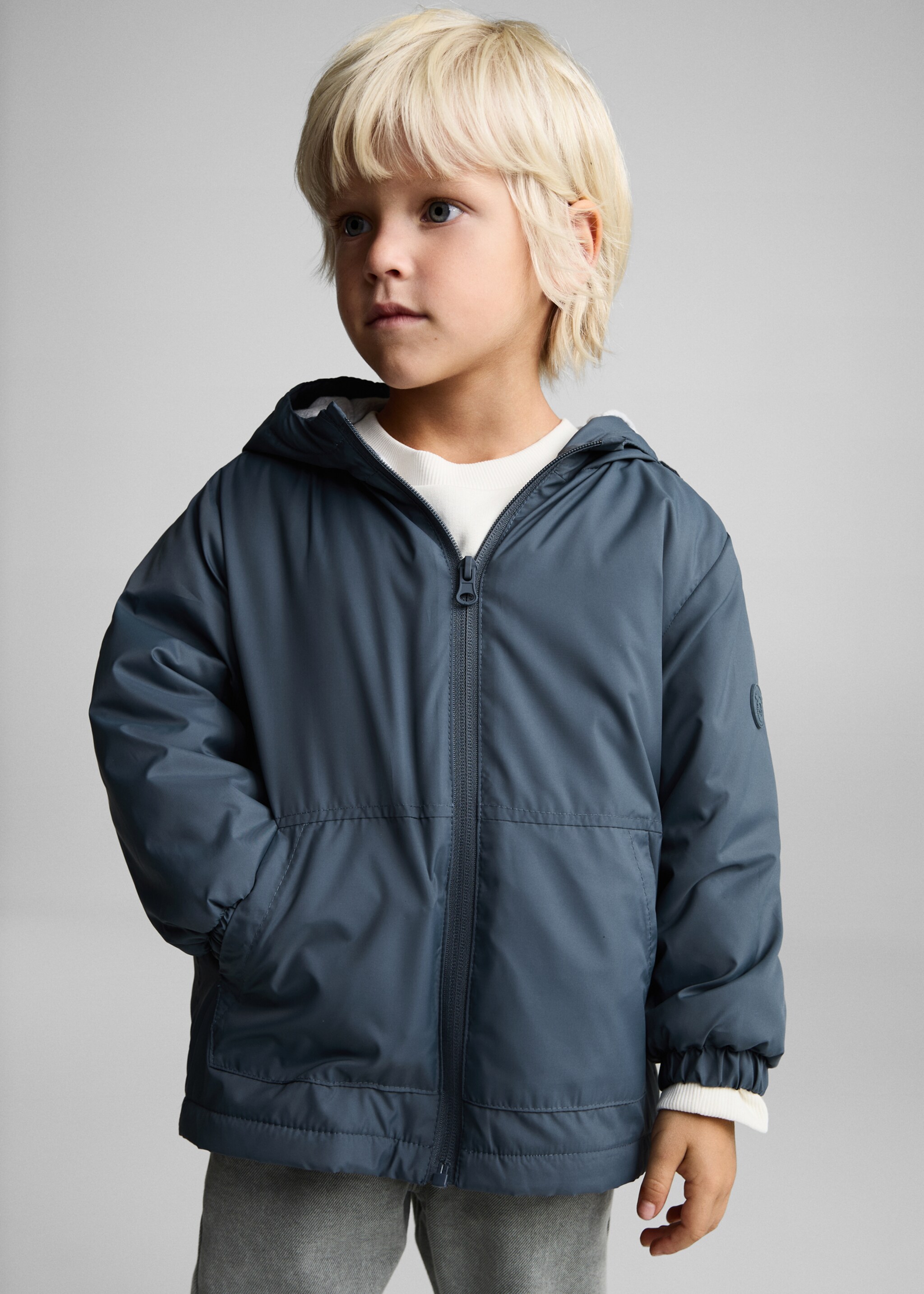 Hood puffer coat - Details of the article 1, Blue. Ref: 87052024-00.