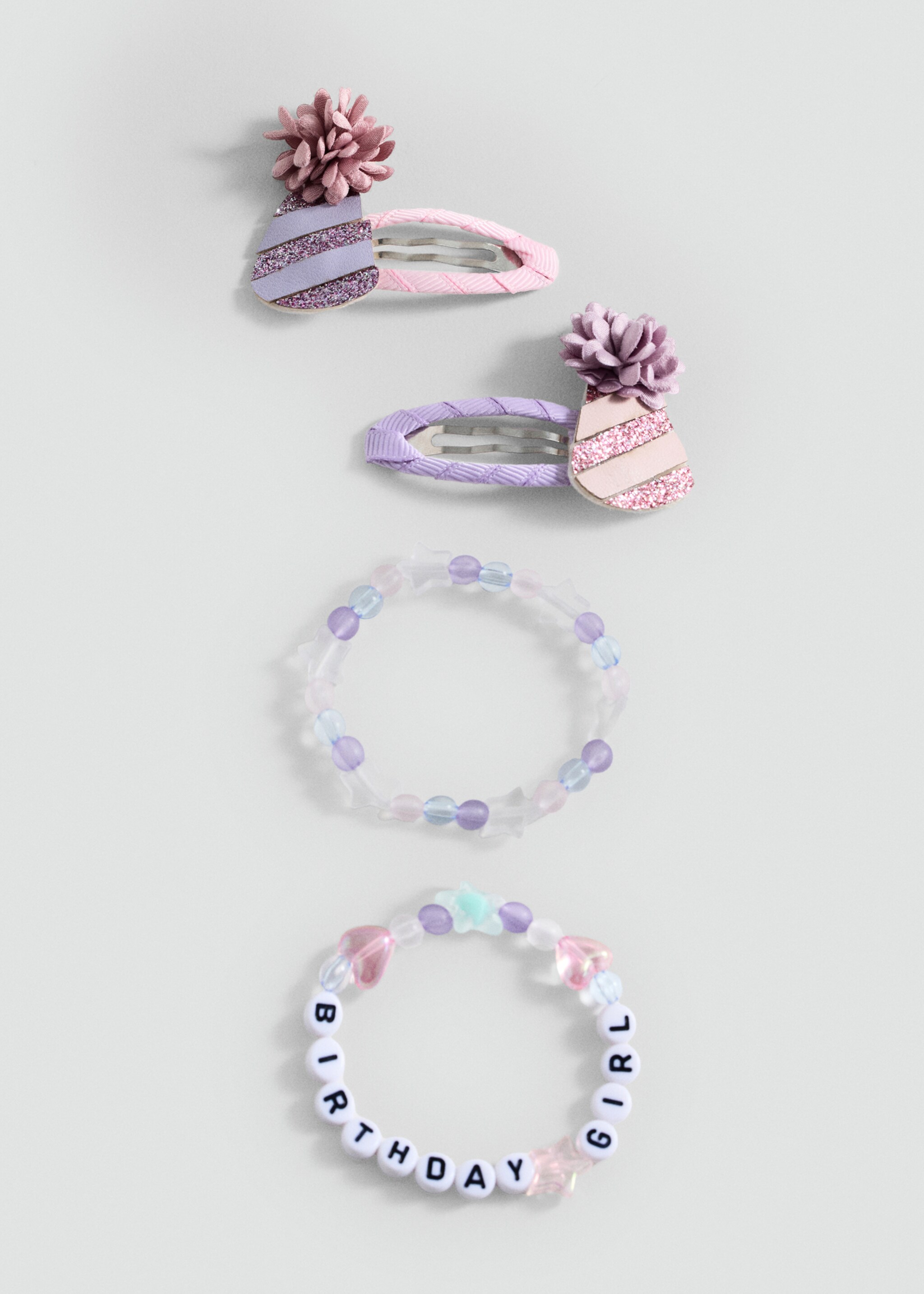 2-pack hårspännen och armband - Artikel utan modell, Lila. Ref: 87052531-00.