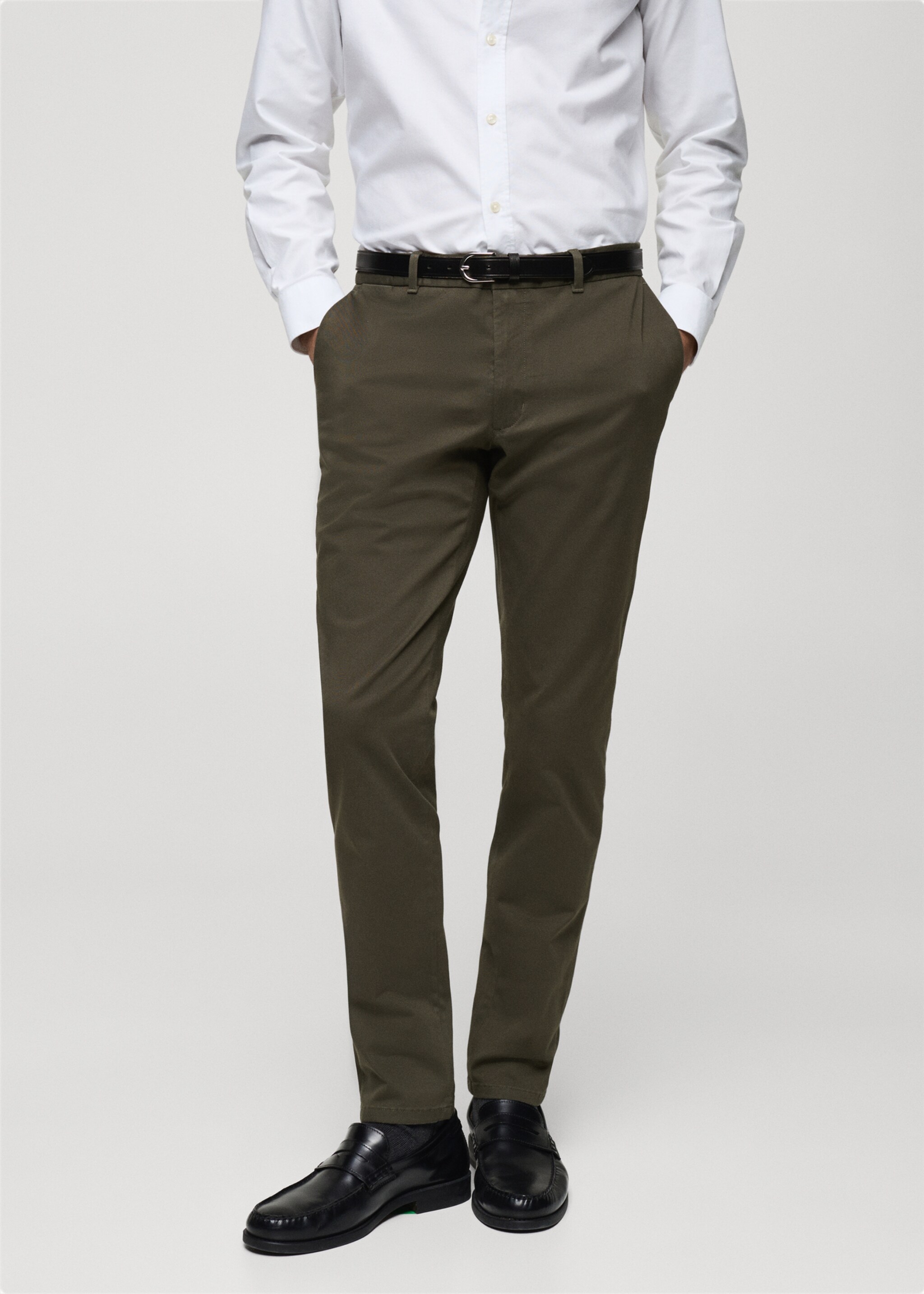 Barna slim-fit twill chino trousers - Medium plane, Khaki. Ref: 87052888-00.
