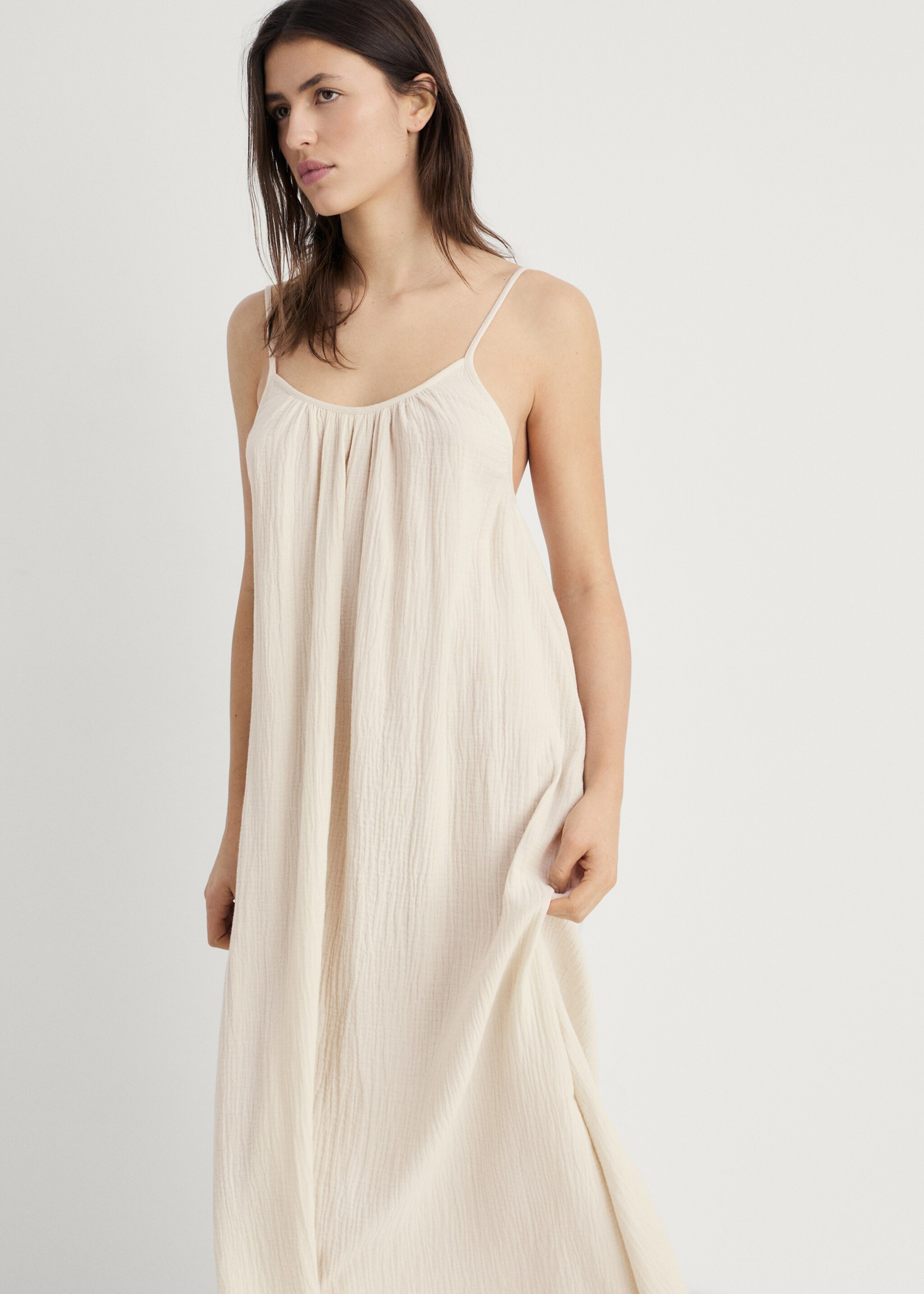 Unifarbenes Nachthemd aus Baumwolle - Mittlere Ansicht, Beige. Ref: 87052891-00.