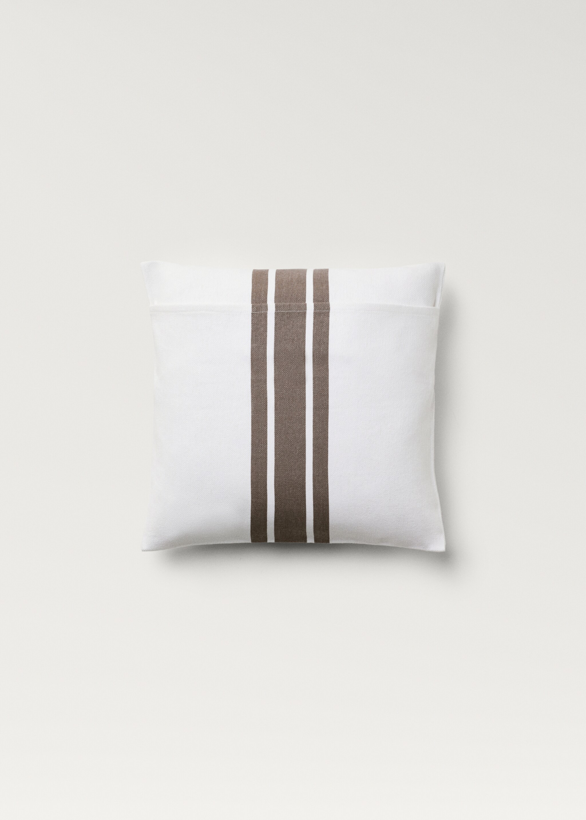 Cushion cover with stripe detail 45x45 cm - Details of the article 4, Medium Brown. Ref: 87052910-00.