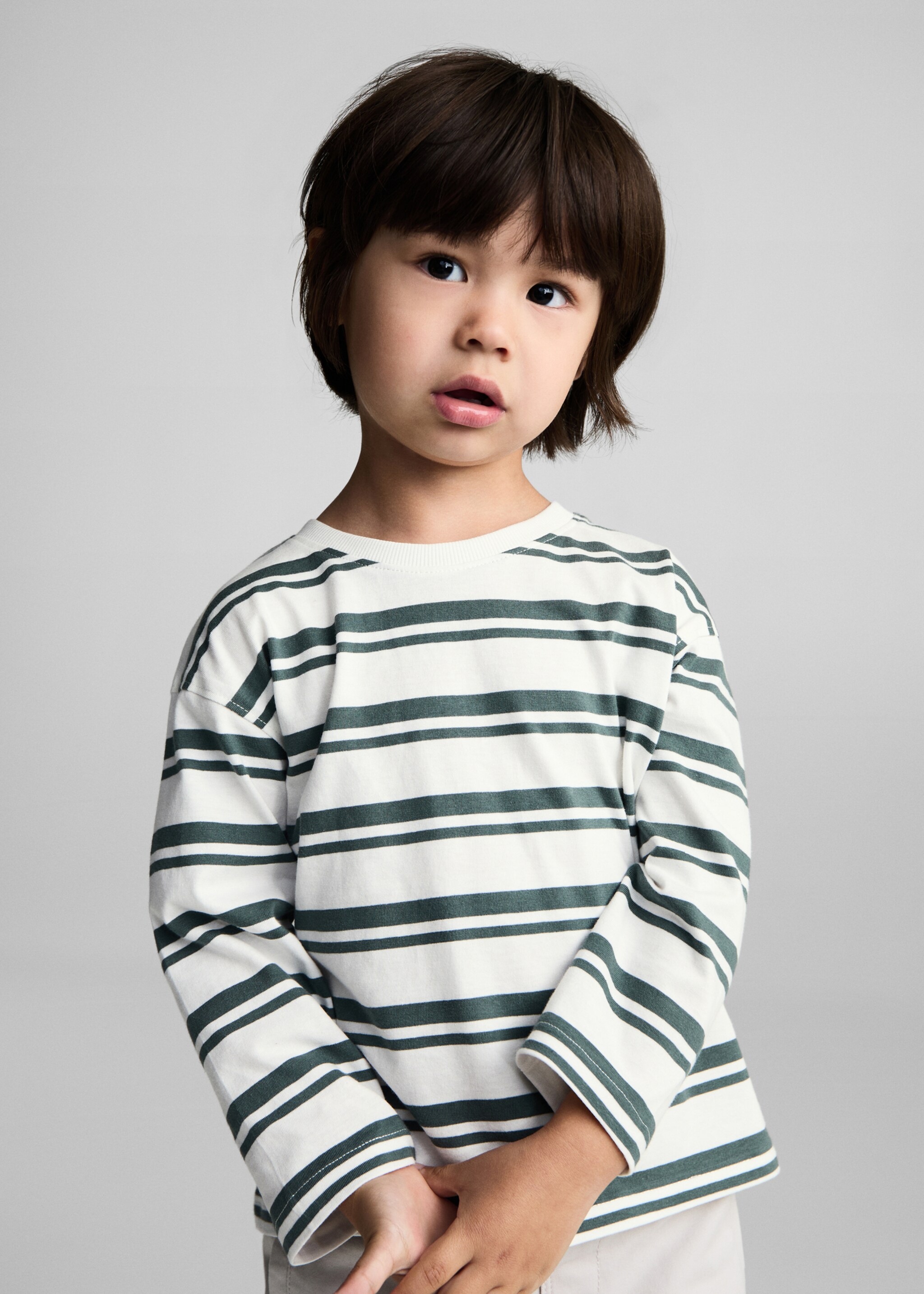 Gestreiftes T-Shirt aus 100 % Baumwolle - Mittlere Ansicht, Waldgrün. Ref: 87053276-00.