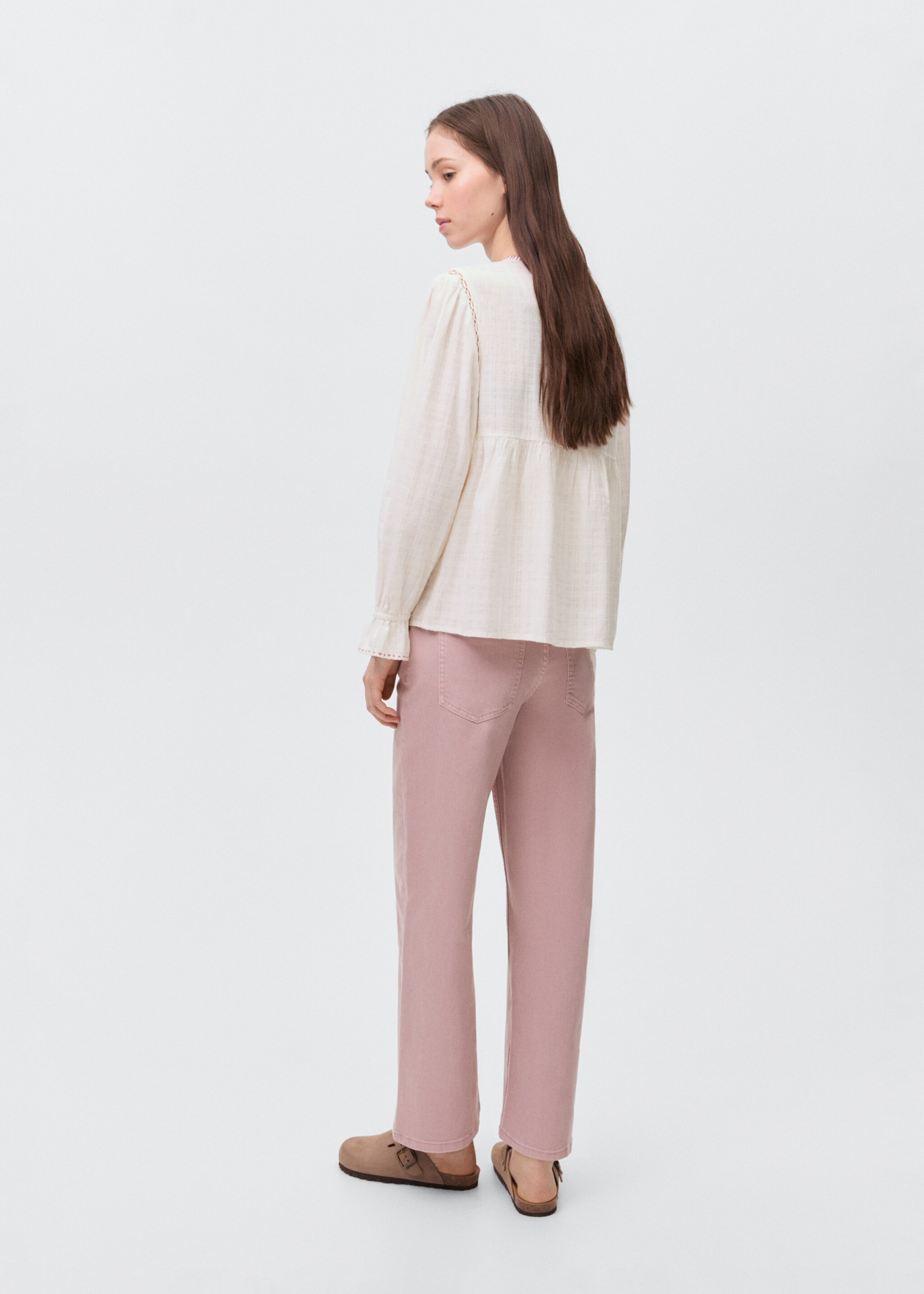 Blusa algodón bordados - Reverso del artículo, Blanco roto. Ref: 87053278-00.