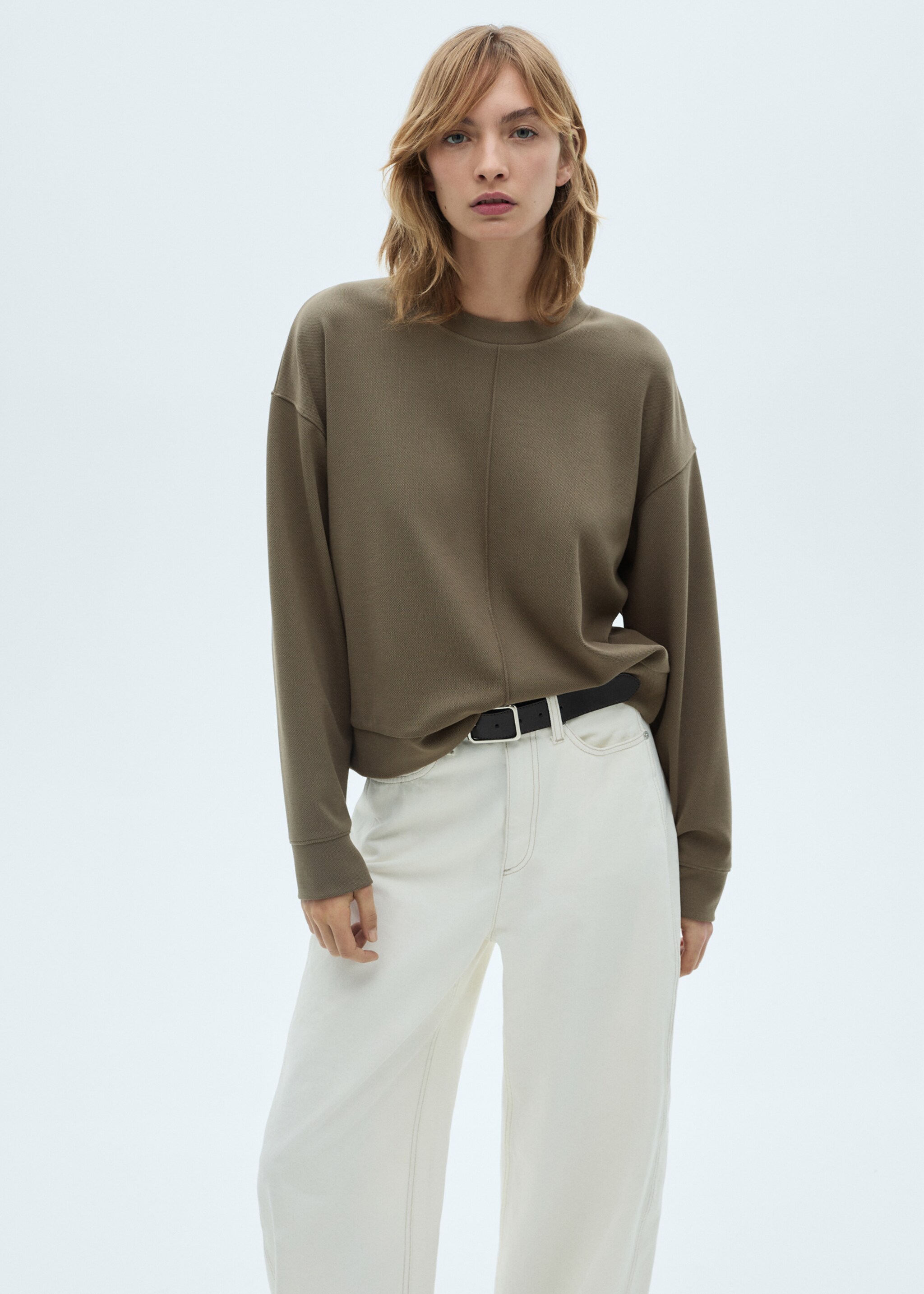 Rundhals-Sweatshirt mit Nahtdetail - Detail des Artikels 2, Khaki. Ref: 87053281-00.