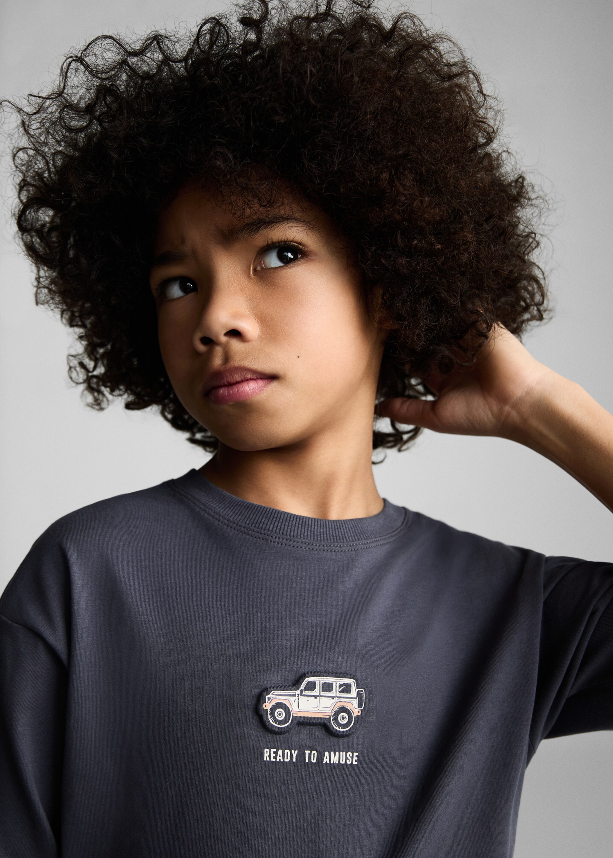 Printed cotton-blend T-shirt - Details of the article 1, Dark Grey. Ref: 87053285-00.