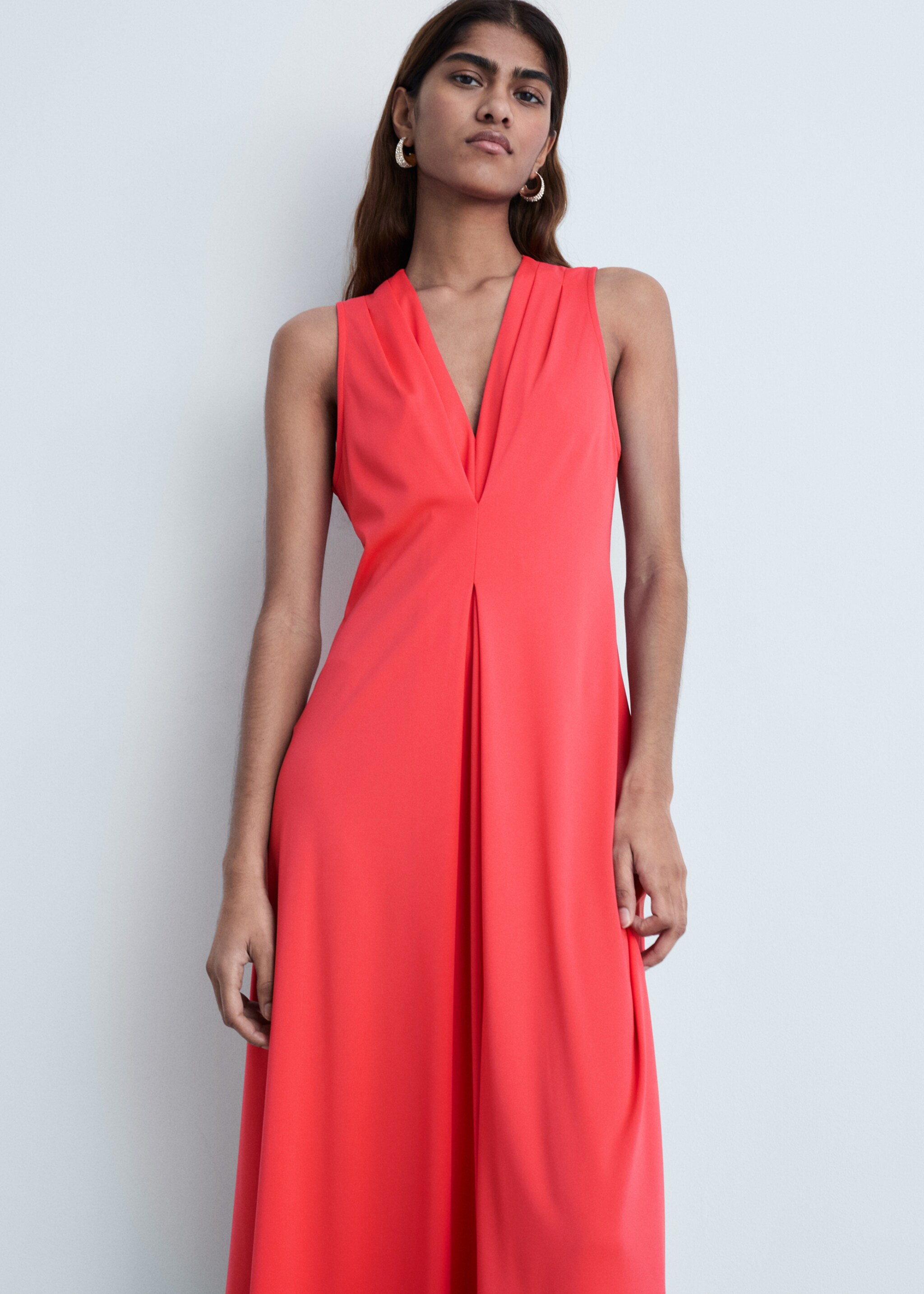 Robe en maille col V - Plan moyen, Saumon. Ref: 87054064-00.