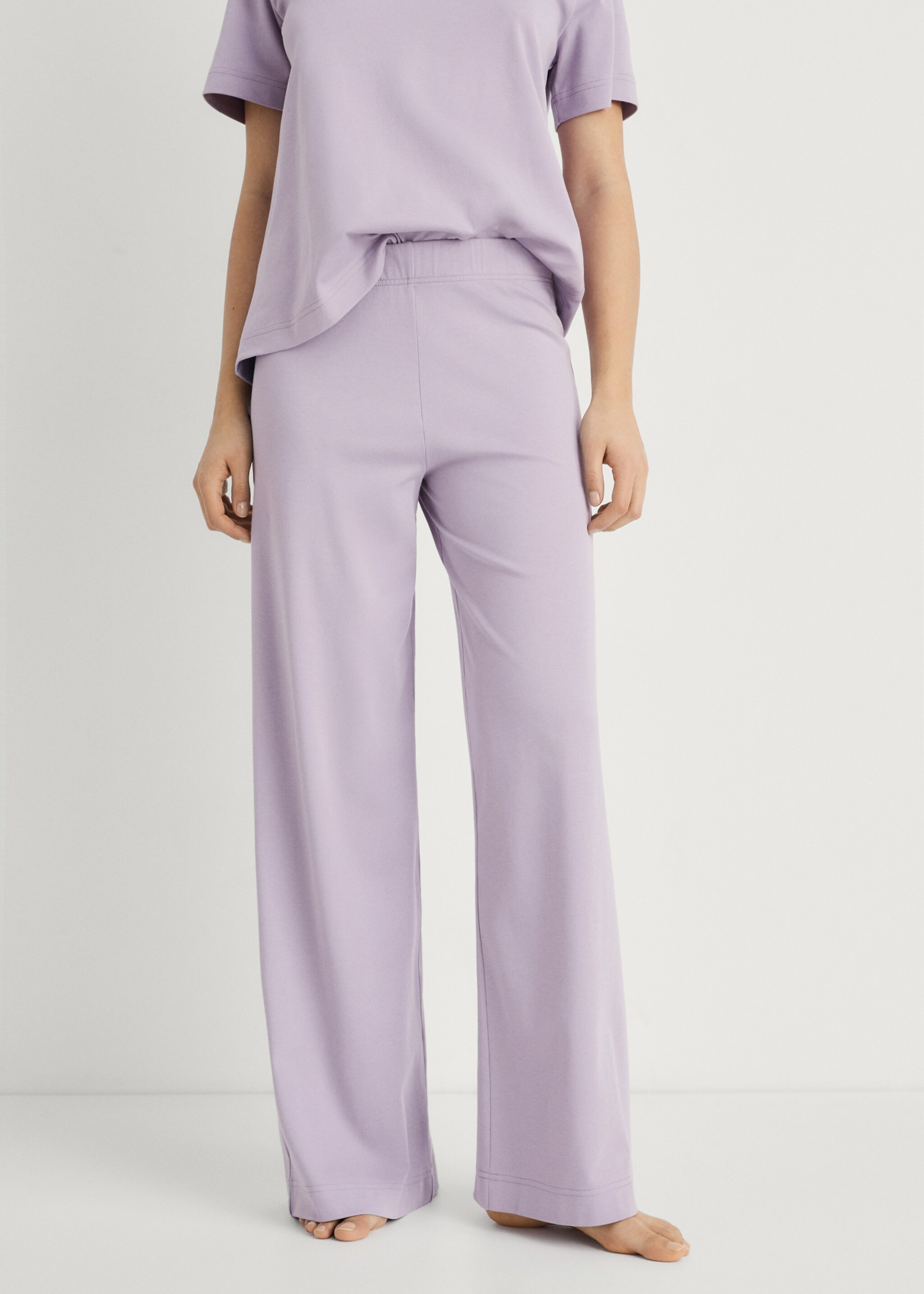 Plain cotton pyjama trousers - Medium plane, Lavender. Ref: 87054073-00.