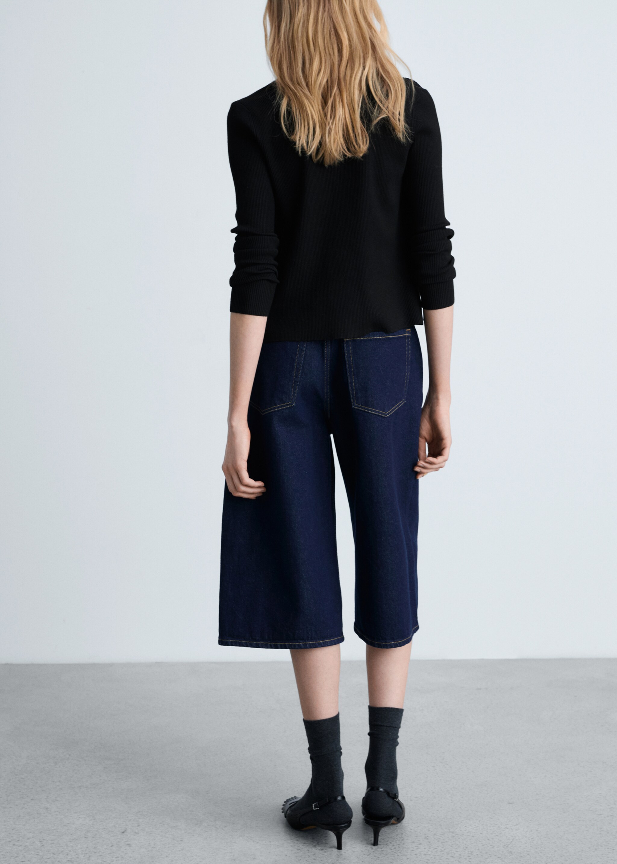 V-neck knitted cardigan - Reverse of the article, Black. Ref: 87054074-00.