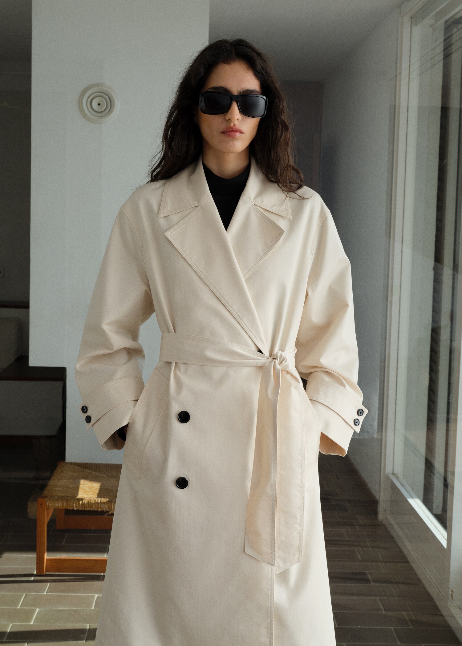 Long oversized double-breasted trench coat - Medium plane