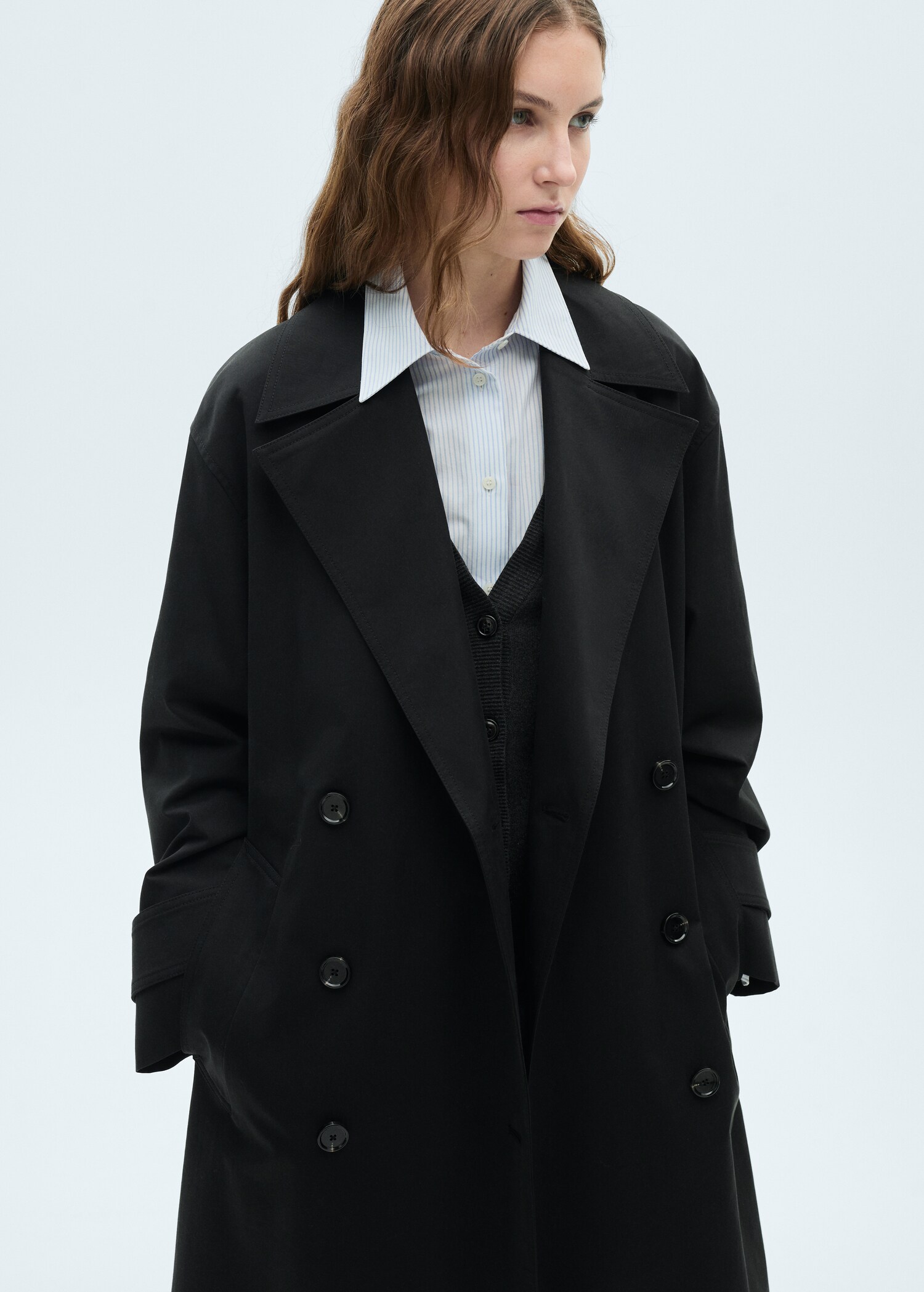 Long oversized double-breasted trench coat - Medium plane