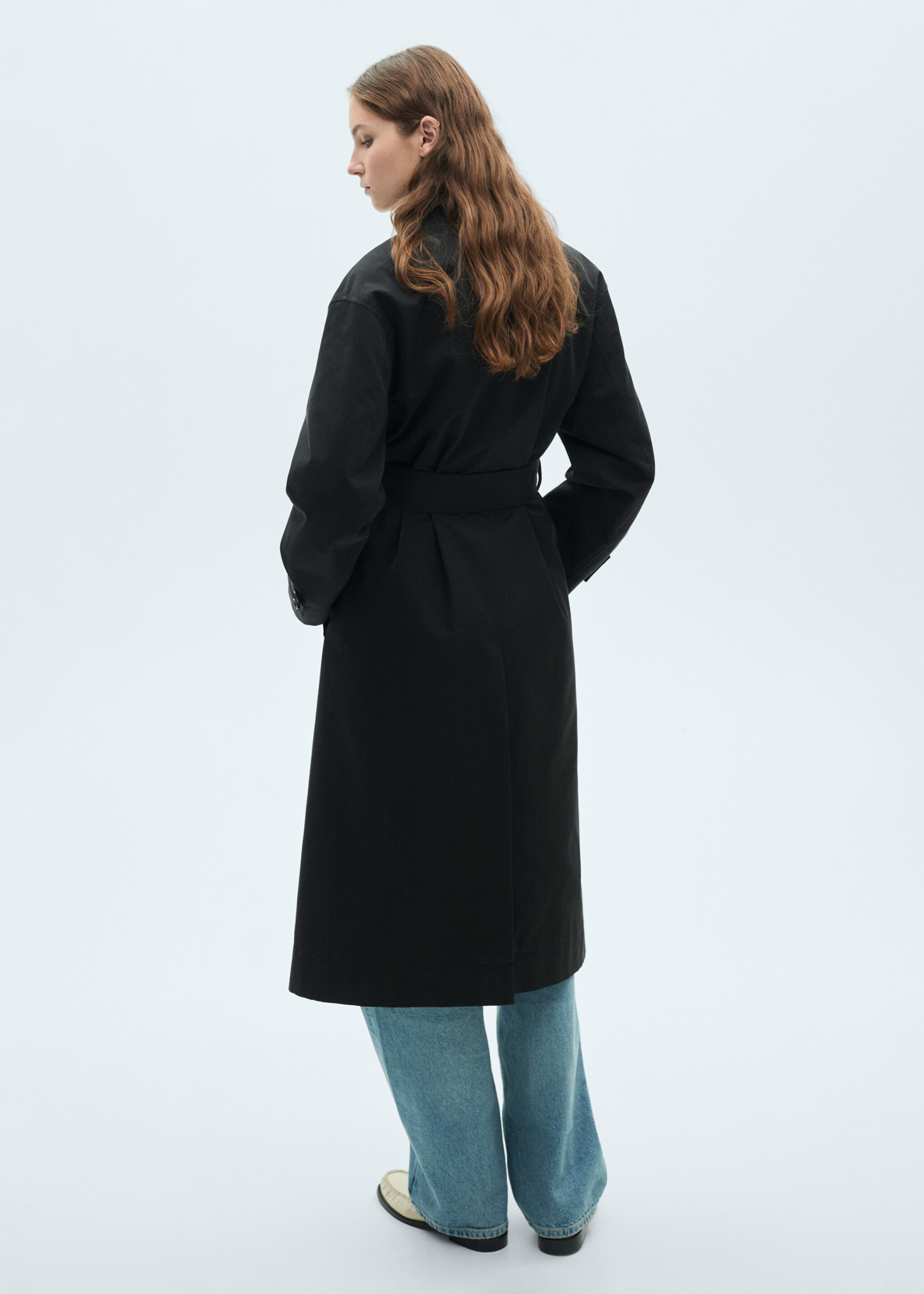 Long oversized double-breasted trench coat - Reverse of the article, Black. Ref: 87054076-00.