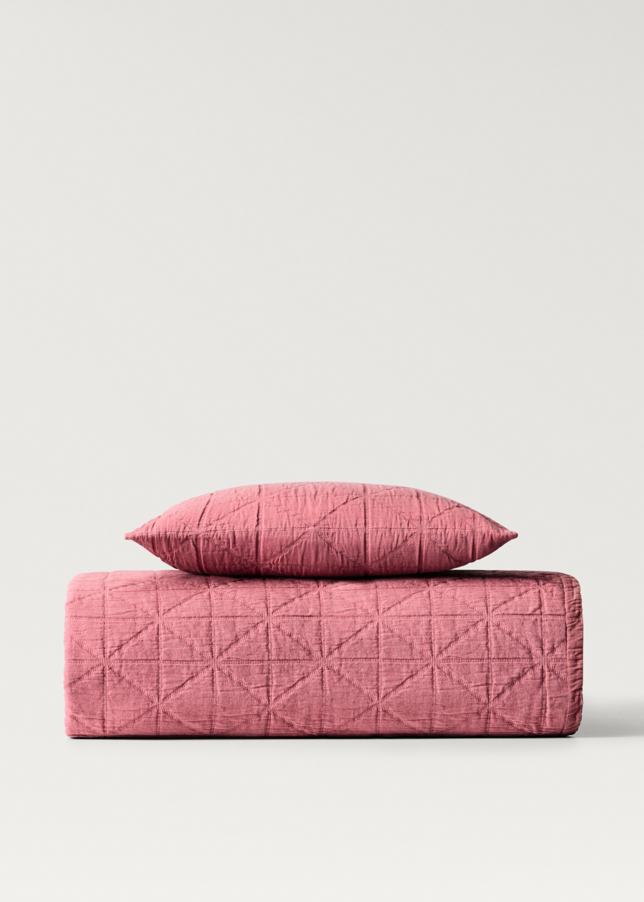 Couvre-lit enfant coton garment-dyed jacquard losanges lit 90/105 cm - Article sans modèle, Rose. Ref: 87054083-00.