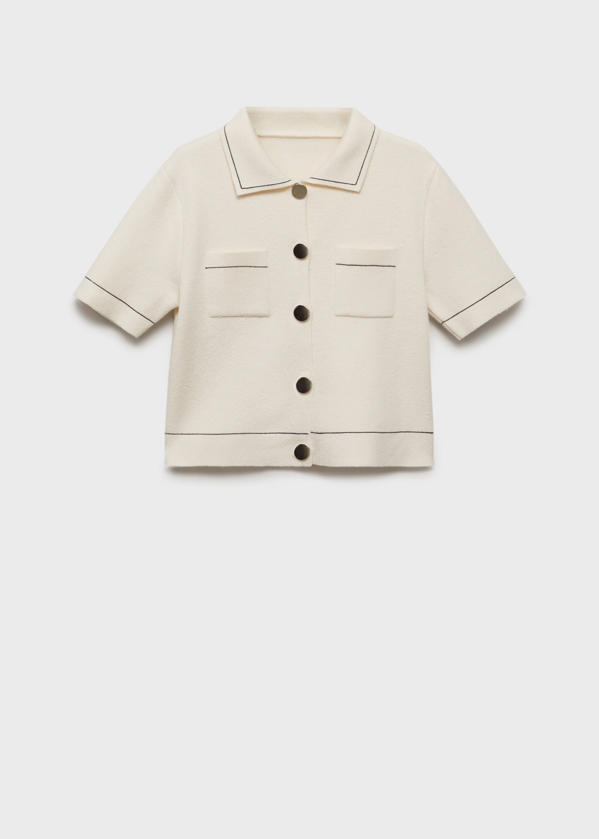 Cropped cardigan with contrasting trim - Article without model, Ecru. Ref: 87054090-00.