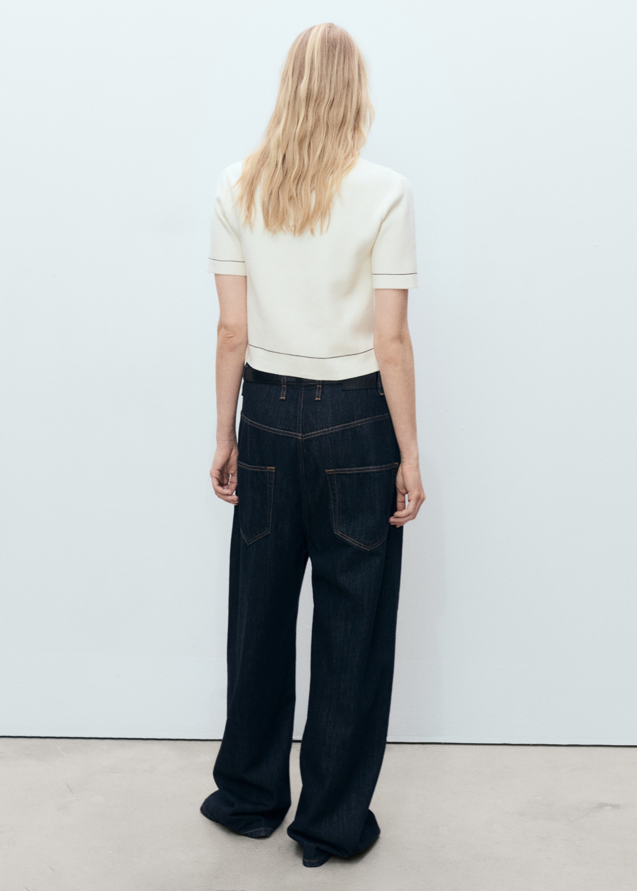 Cropped cardigan with contrasting trim - Reverse of the article, Ecru. Ref: 87054090-00.