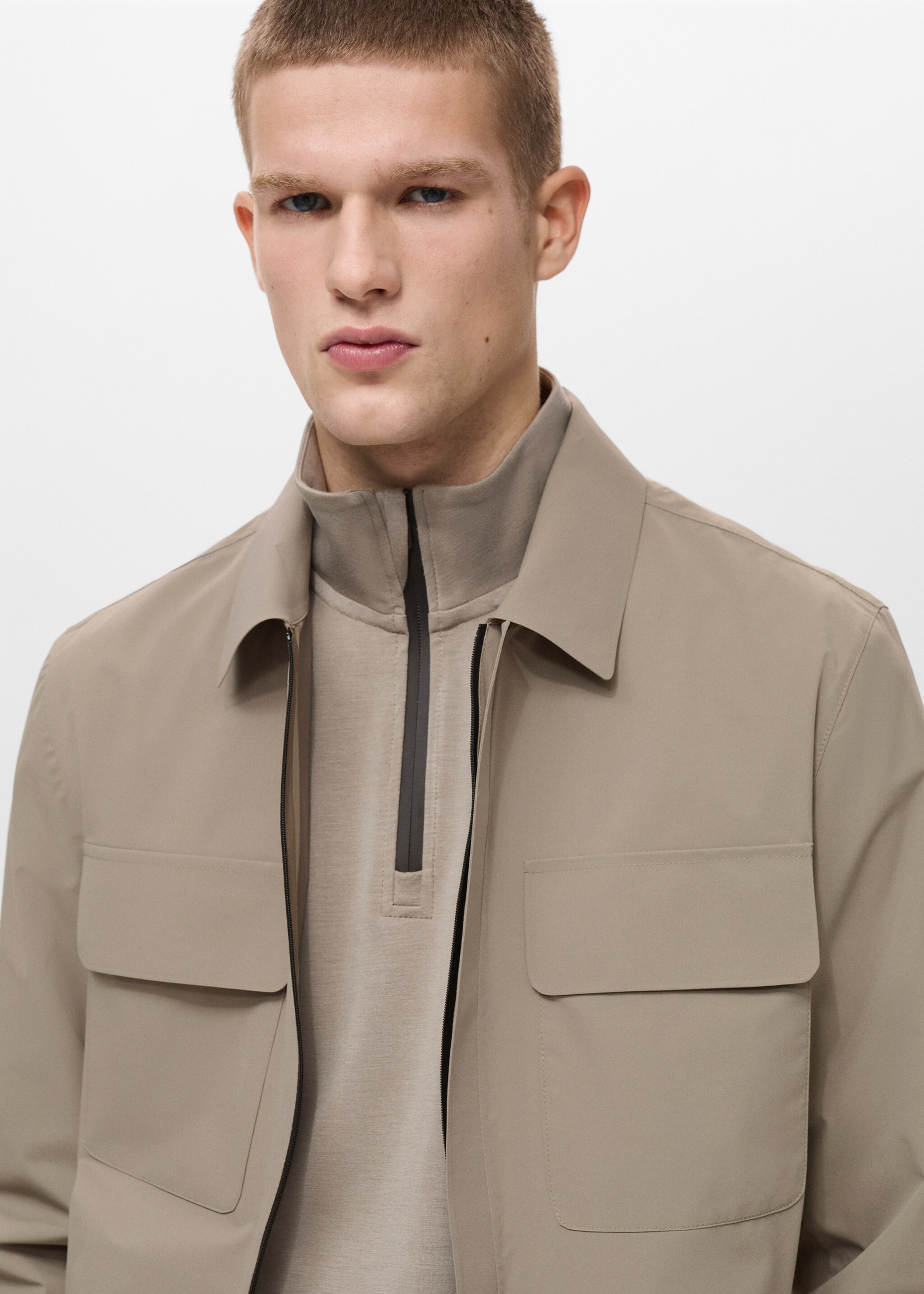 Water-repellent jacket with pockets - Details of the article 1, Medium Brown. Ref: 87054389-00.