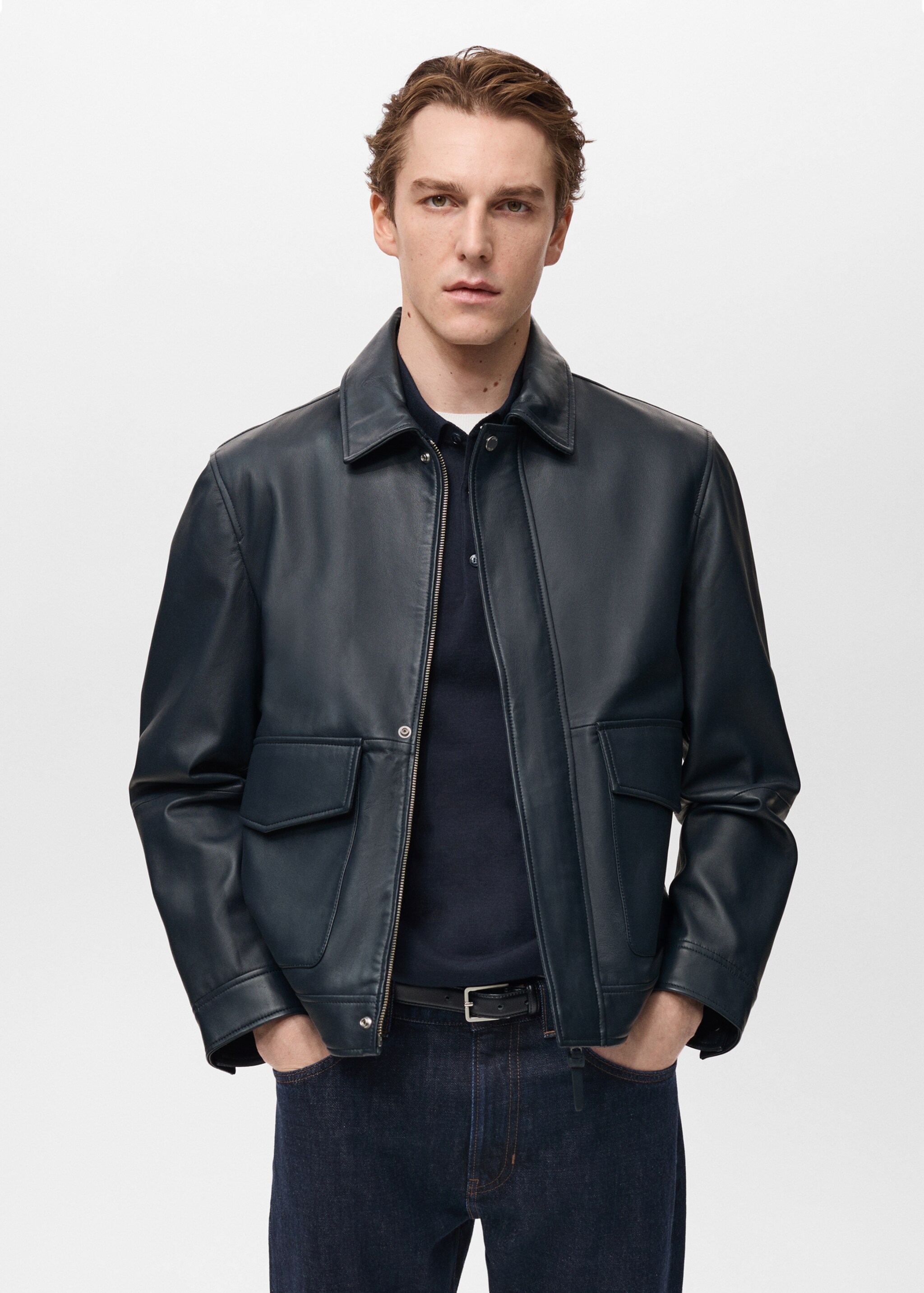 Nappa leather jacket with pockets - Medium plane, Night Blue. Ref: 87054392-00.