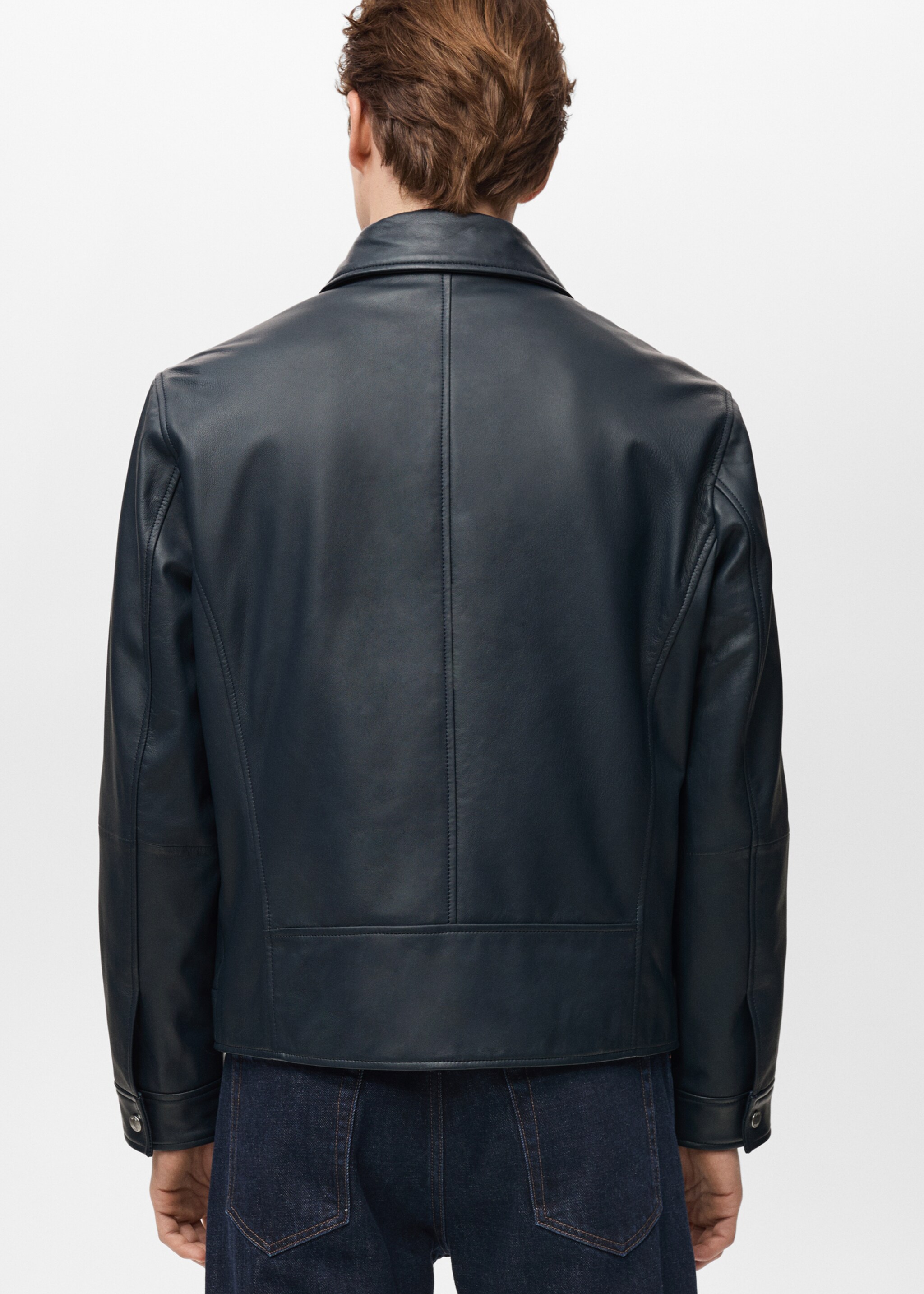 Nappa leather jacket with pockets - Reverse of the article, Night Blue. Ref: 87054392-00.