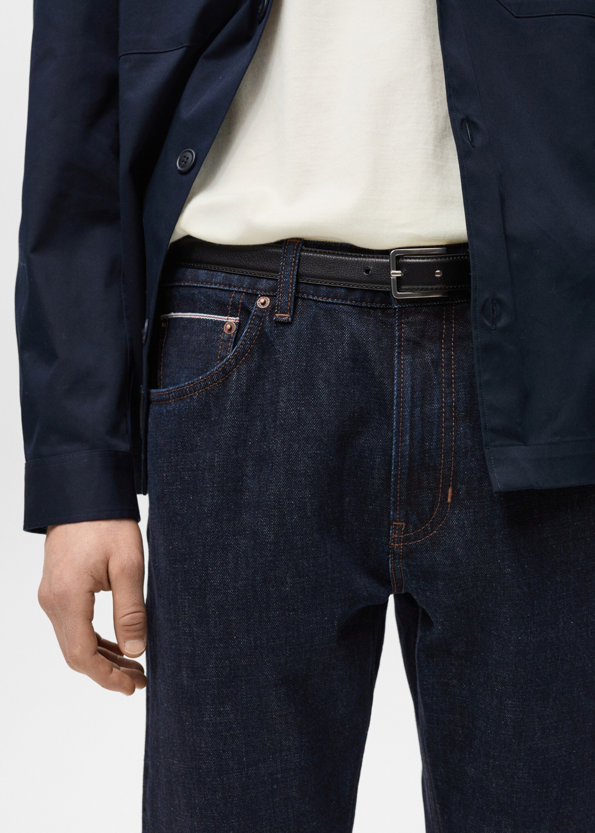 Tapered-fit selvedge jeans - Details of the article 1, Open Blue. Ref: 87054394-00.