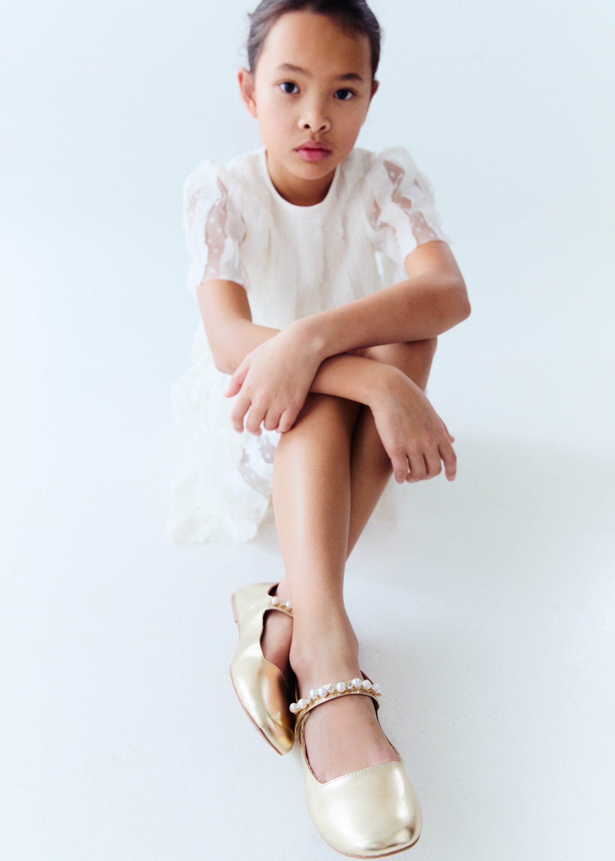 Metallic pearl ballet flats - Details of the article 5, Gold. Ref: 87054405-00.