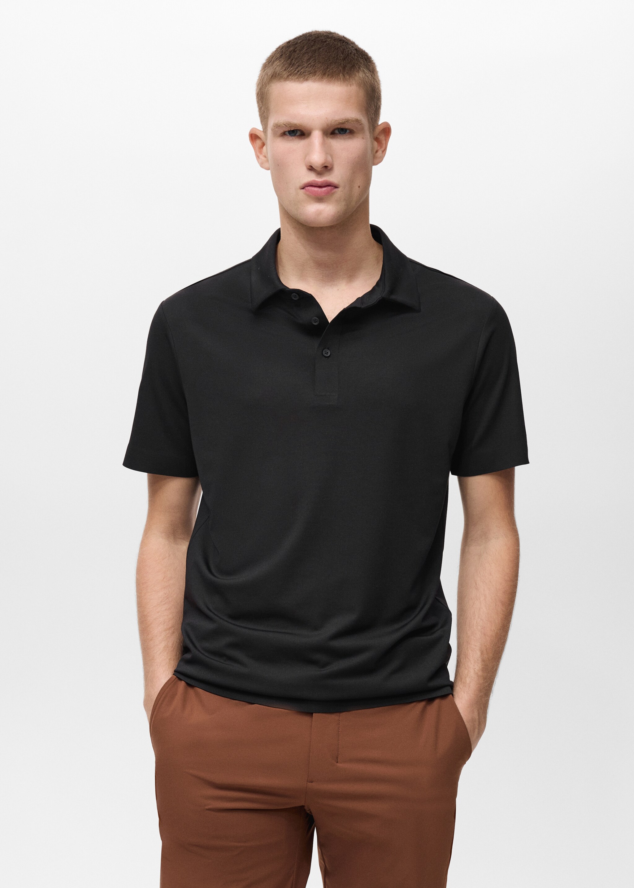 COOLMAX® slim fit polo shirt - Medium plane, Black. Ref: 87054406-00.