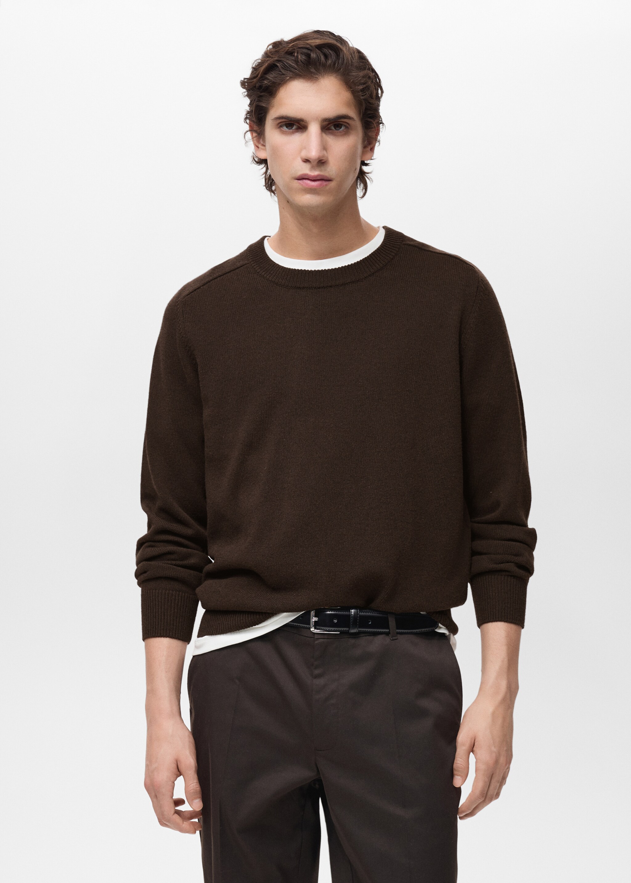 Knitted cotton sweater - Medium plane, Chocolate. Ref: 87054410-00.