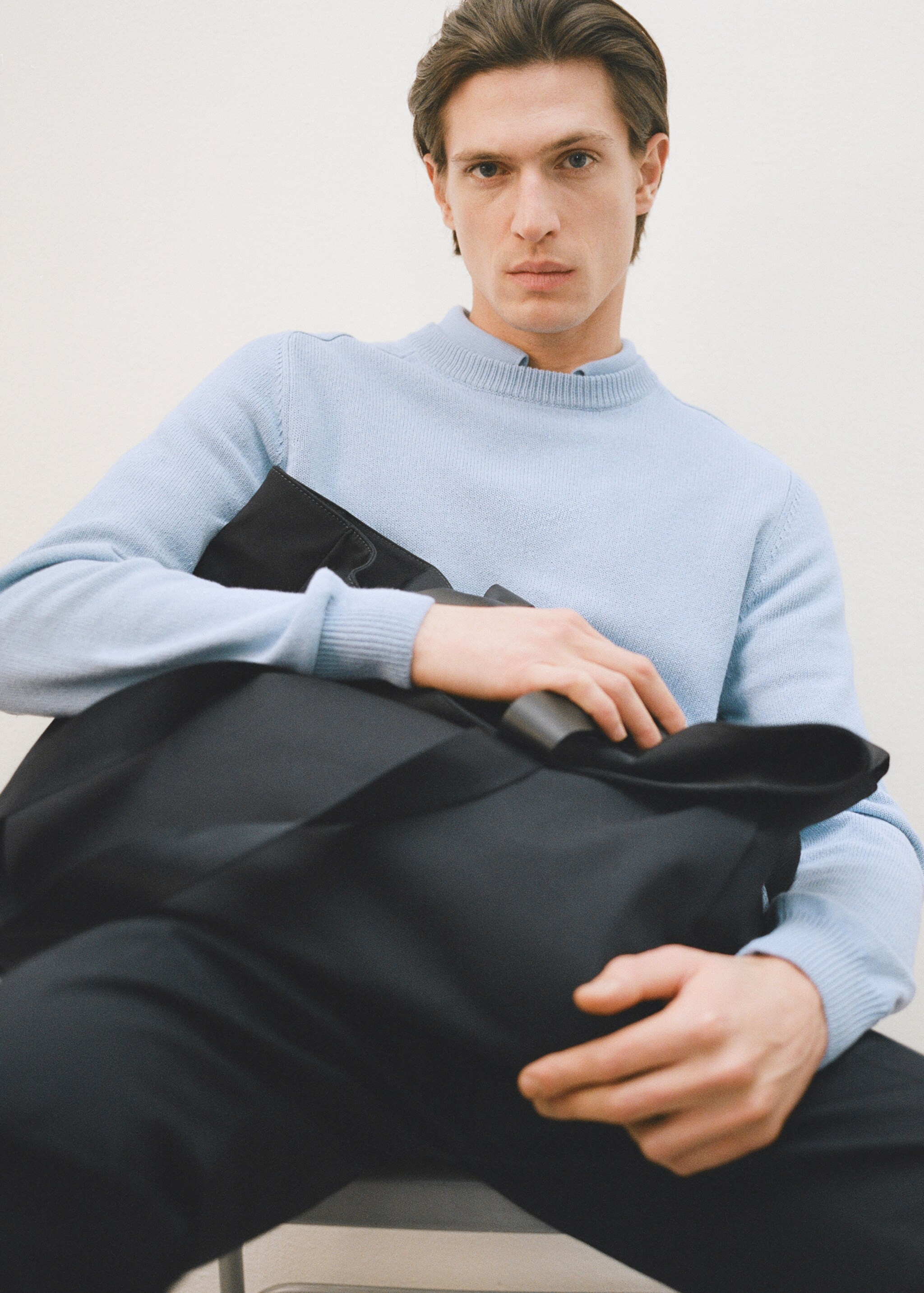 Knitted cotton sweater - Details of the article 3, Sky Blue. Ref: 87054410-00.