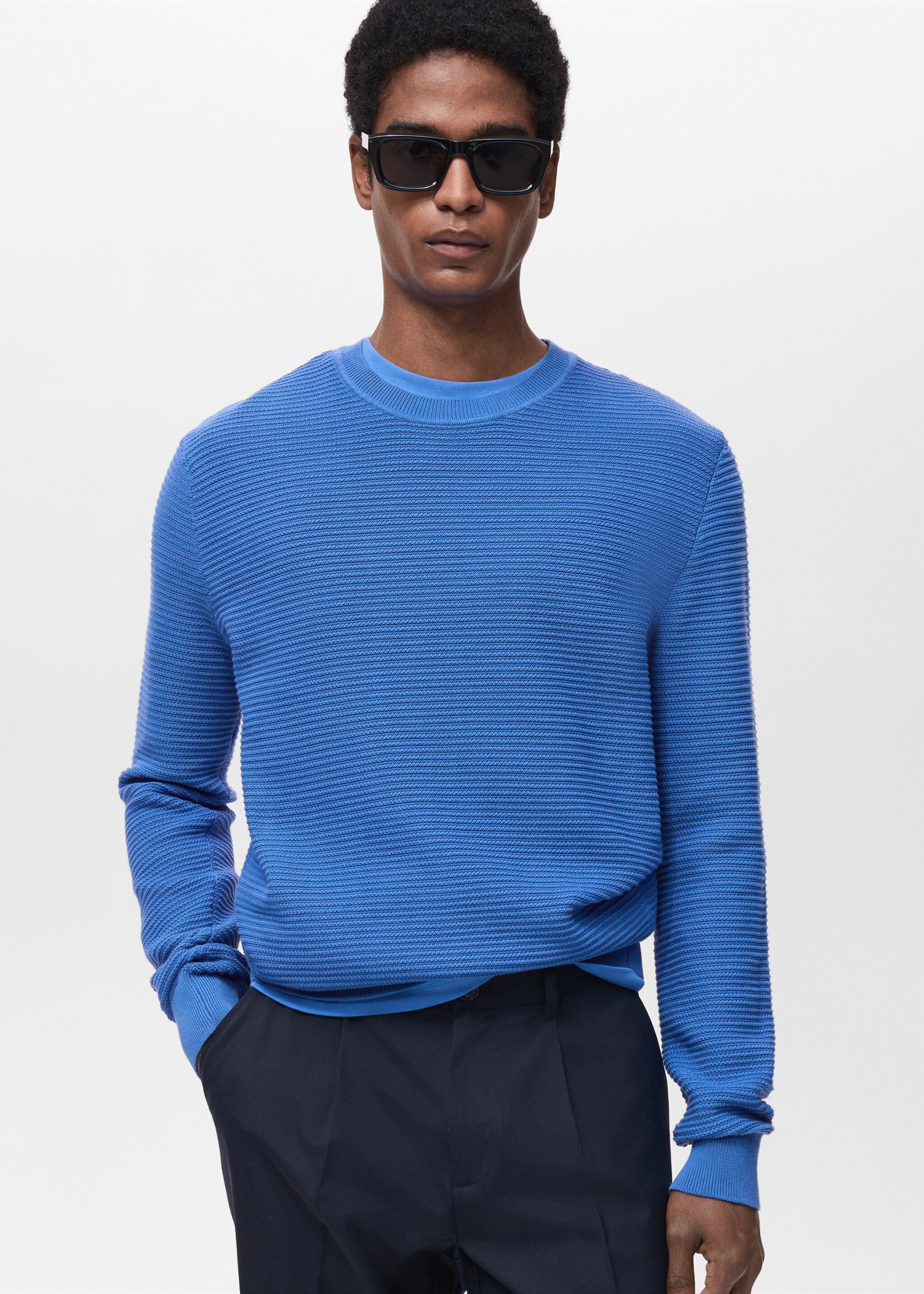 100% cotton braided sweater - Medium plane, China Blue. Ref: 87054411-00.