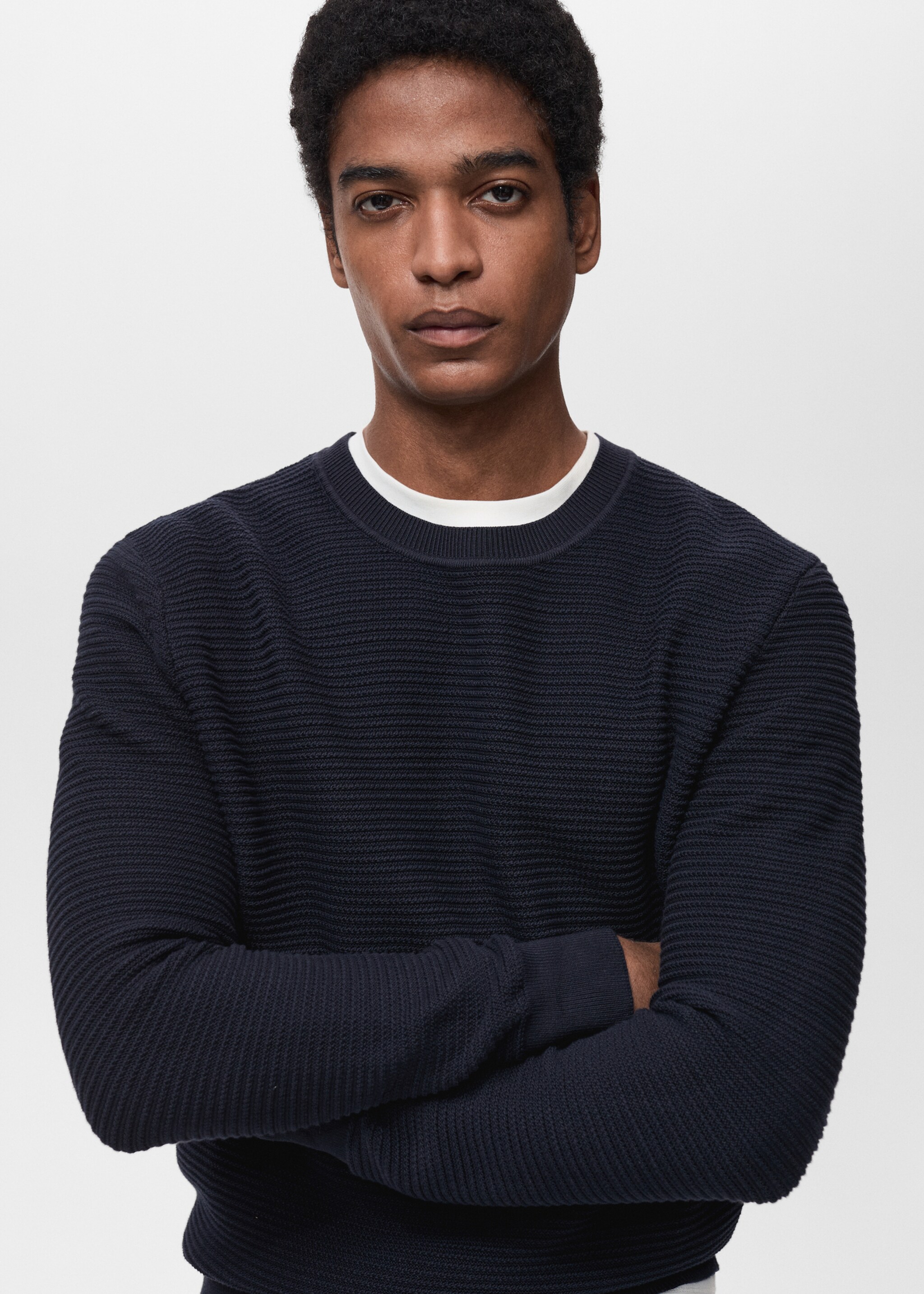 100% cotton braided sweater - Details of the article 1, Night Blue. Ref: 87054411-00.