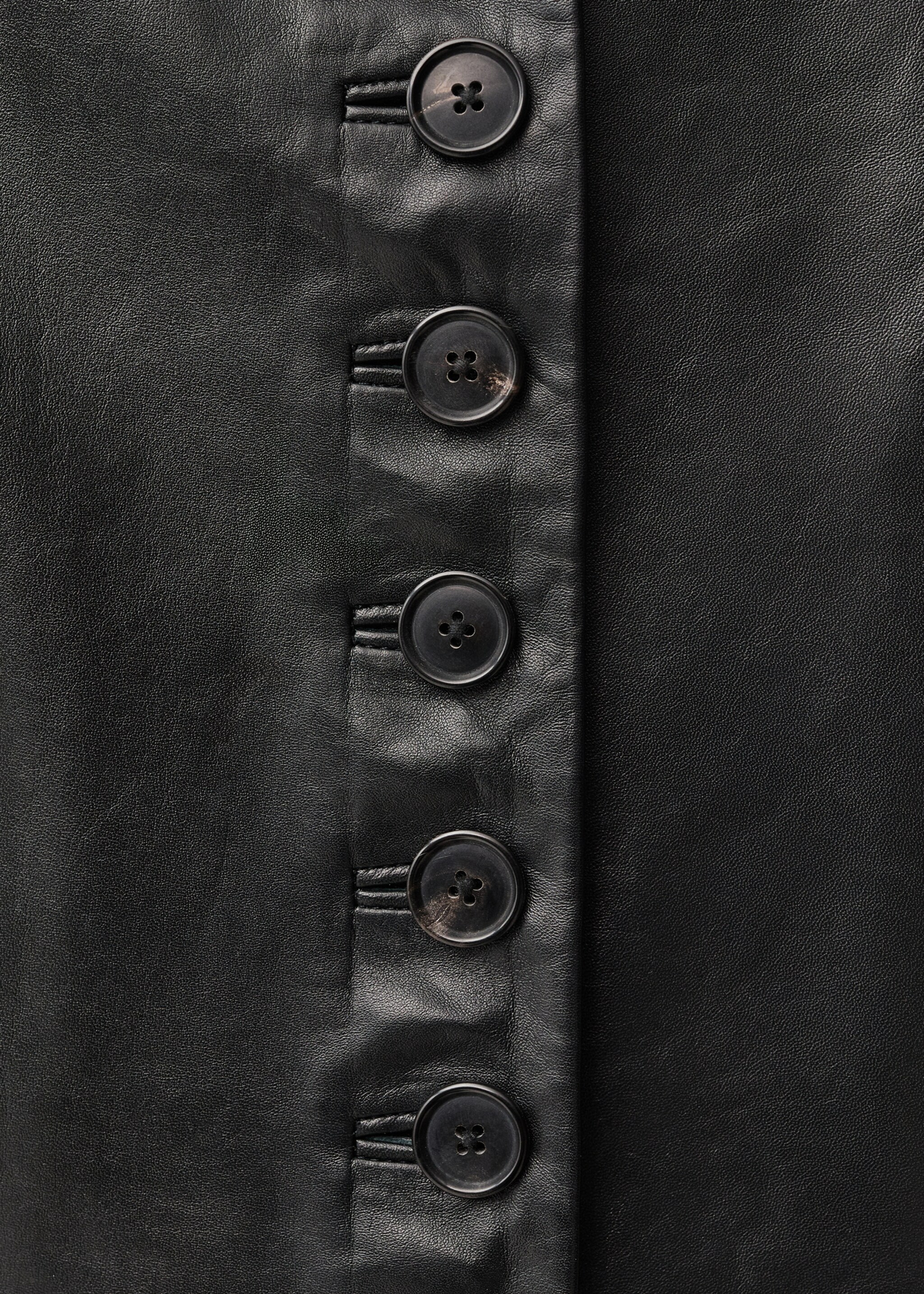 Leather jacket with buttons - Details of the article 8, Black. Ref: 87054418-00.