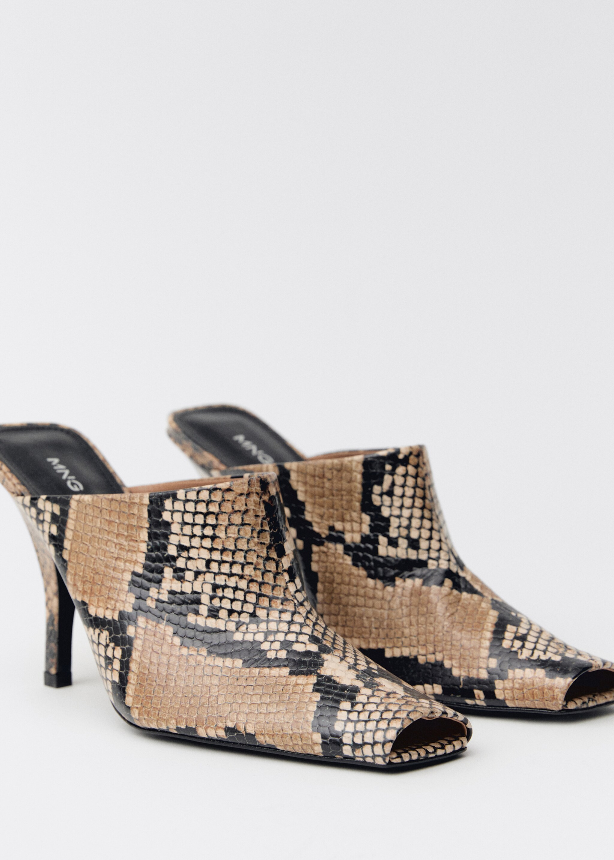 Animal-print open-back leather heeled shoes - Medium plane, Beige. Ref: 87054423-00.