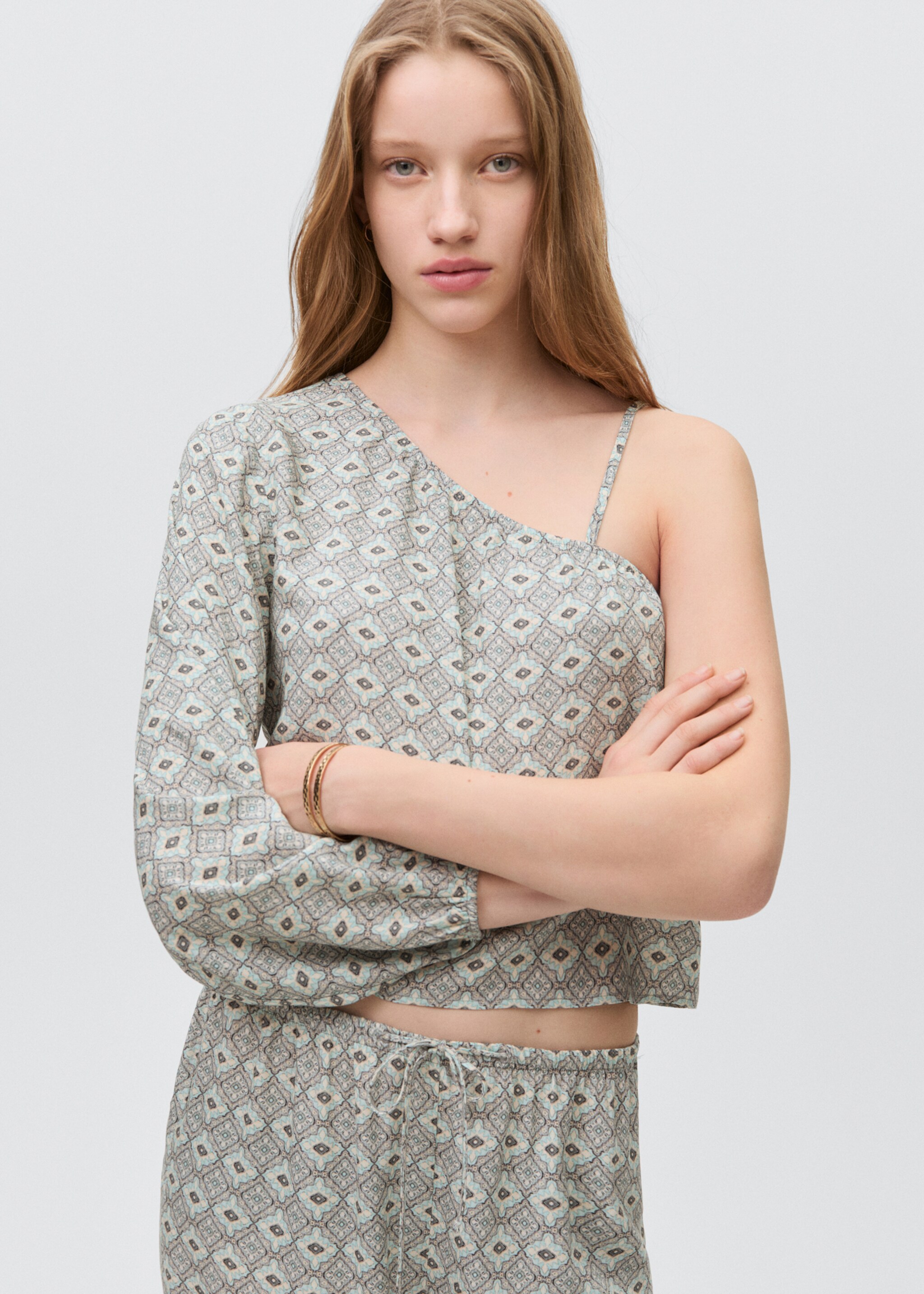 Potištěné splývavé kalhoty - Detail zboží 1, Světle/pastelově šedá. Ref: 87054789-00.