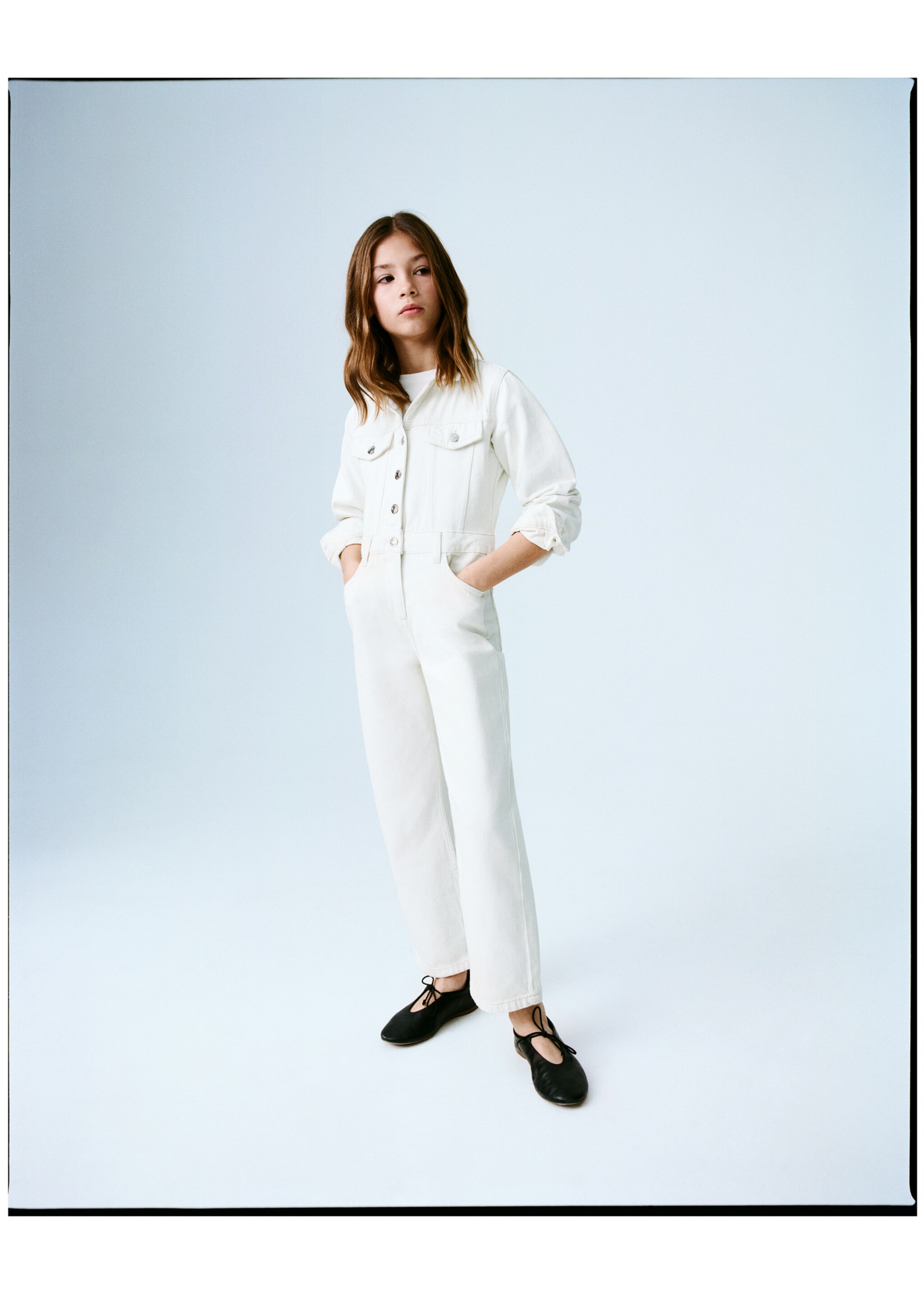 Langer Jeans-Jumpsuit - Detail des Artikels 5, Ecru. Ref: 87054792-00.