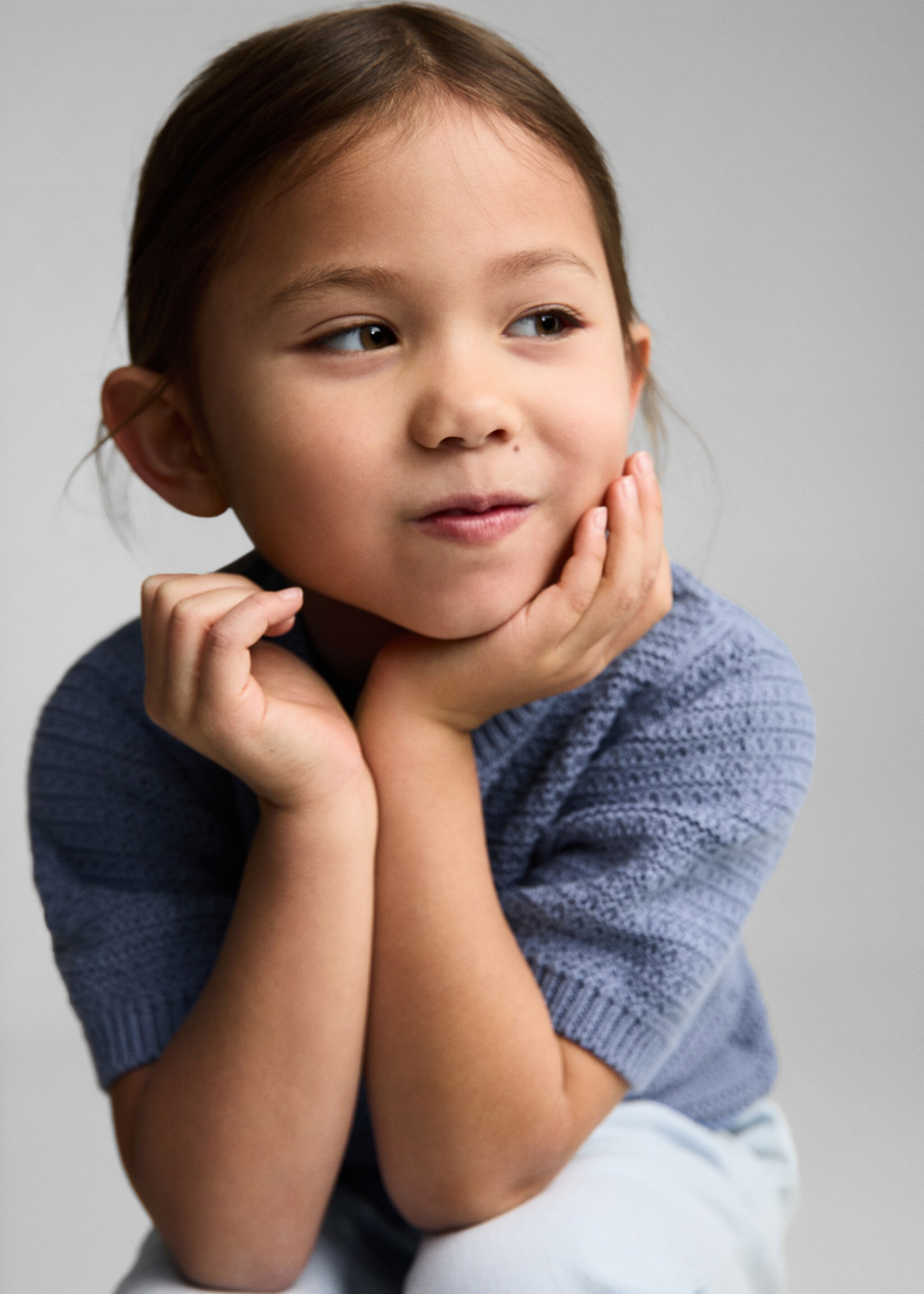 Pull en maille de coton manches courtes - Détail de l'article 1, Bleu. Ref: 87054793-00.