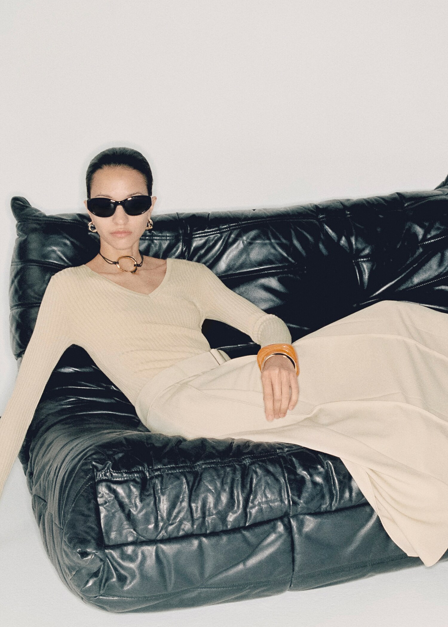 Combined woven dress with belt - Details of the article 7