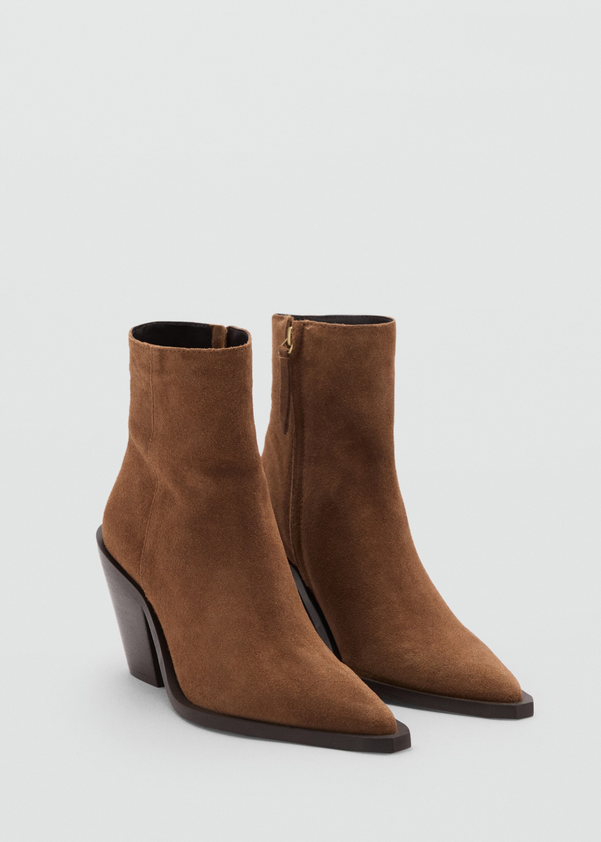 Heel suede ankle boot - Medium plane, Tobacco Brown. Ref: 87054810-00.