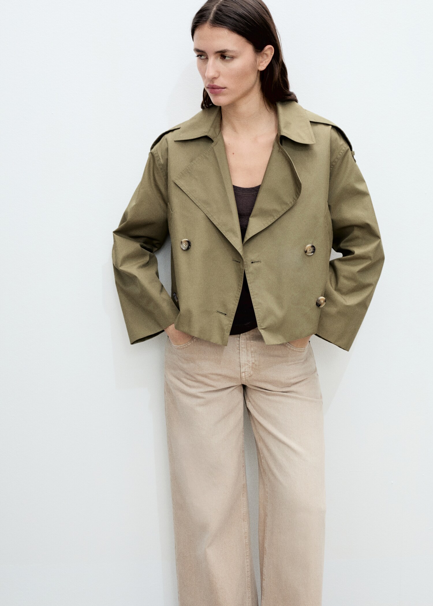 Double-breasted cropped trench coat - Medium plane